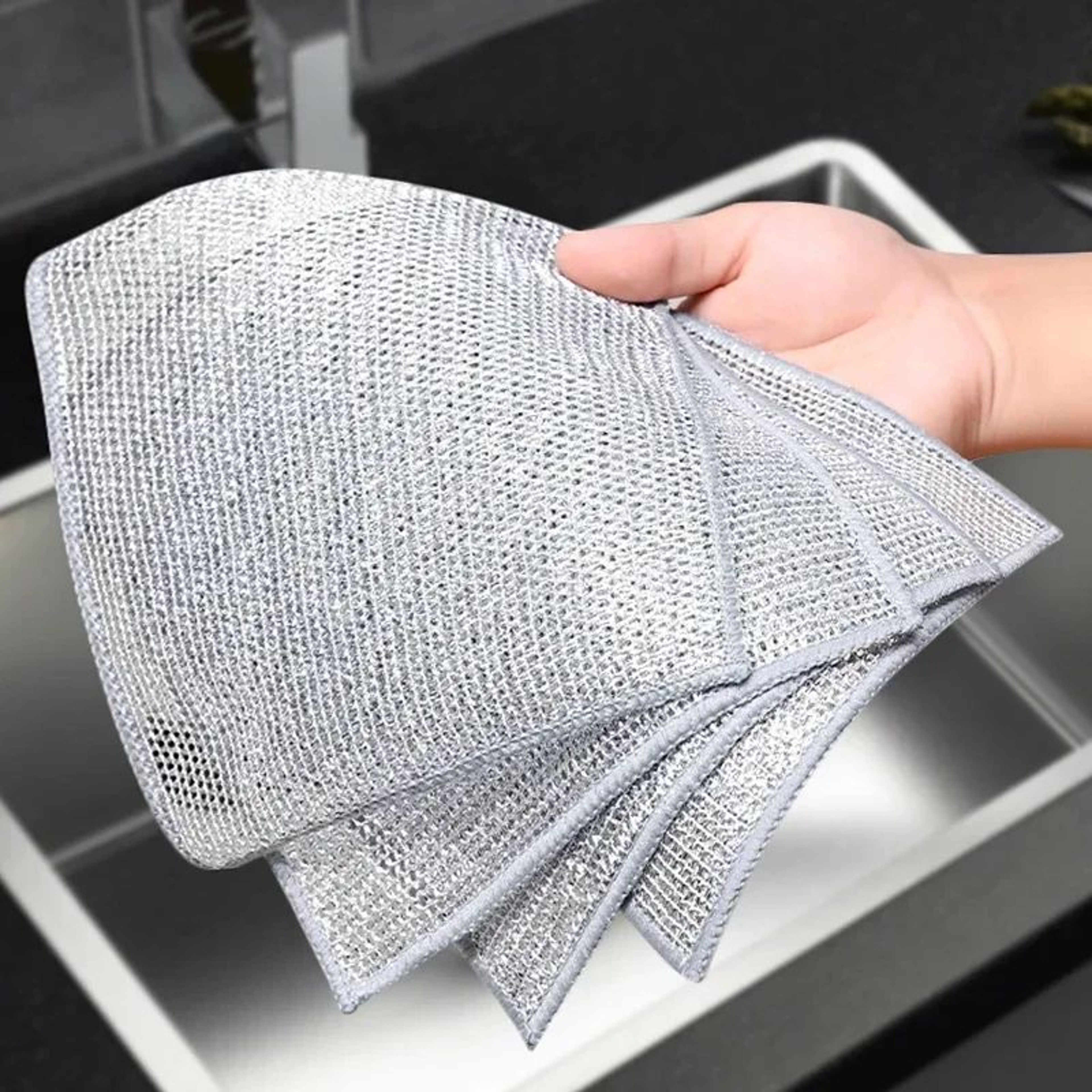 DoubleSided Steel Wire Dishcloth Scrubber Rag For Pots  Pans  Heavy Duty Kitchen Cleaning Cloth For 2