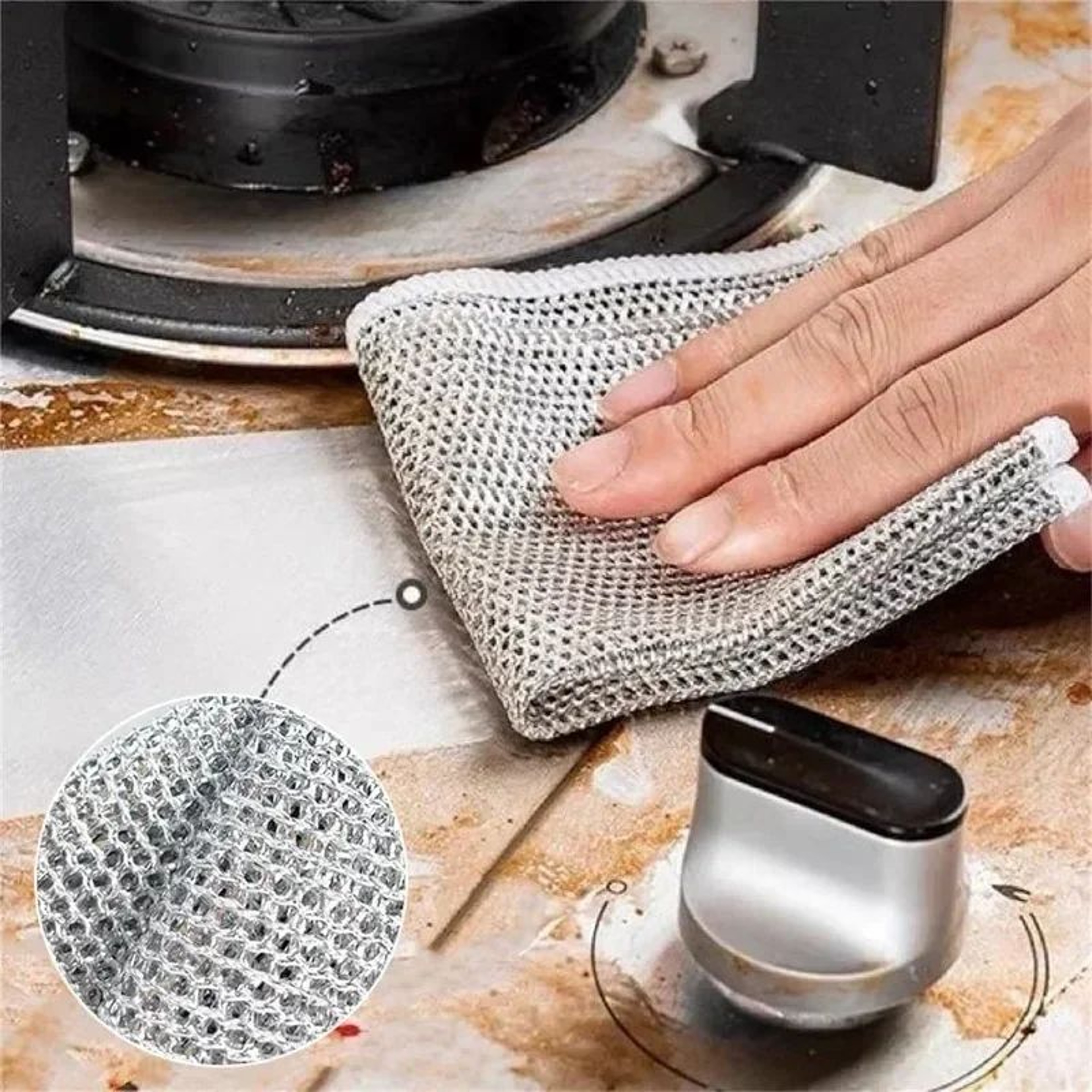 DoubleSided Steel Wire Dishcloth Scrubber Rag For Pots  Pans  Heavy Duty Kitchen Cleaning Cloth For 3