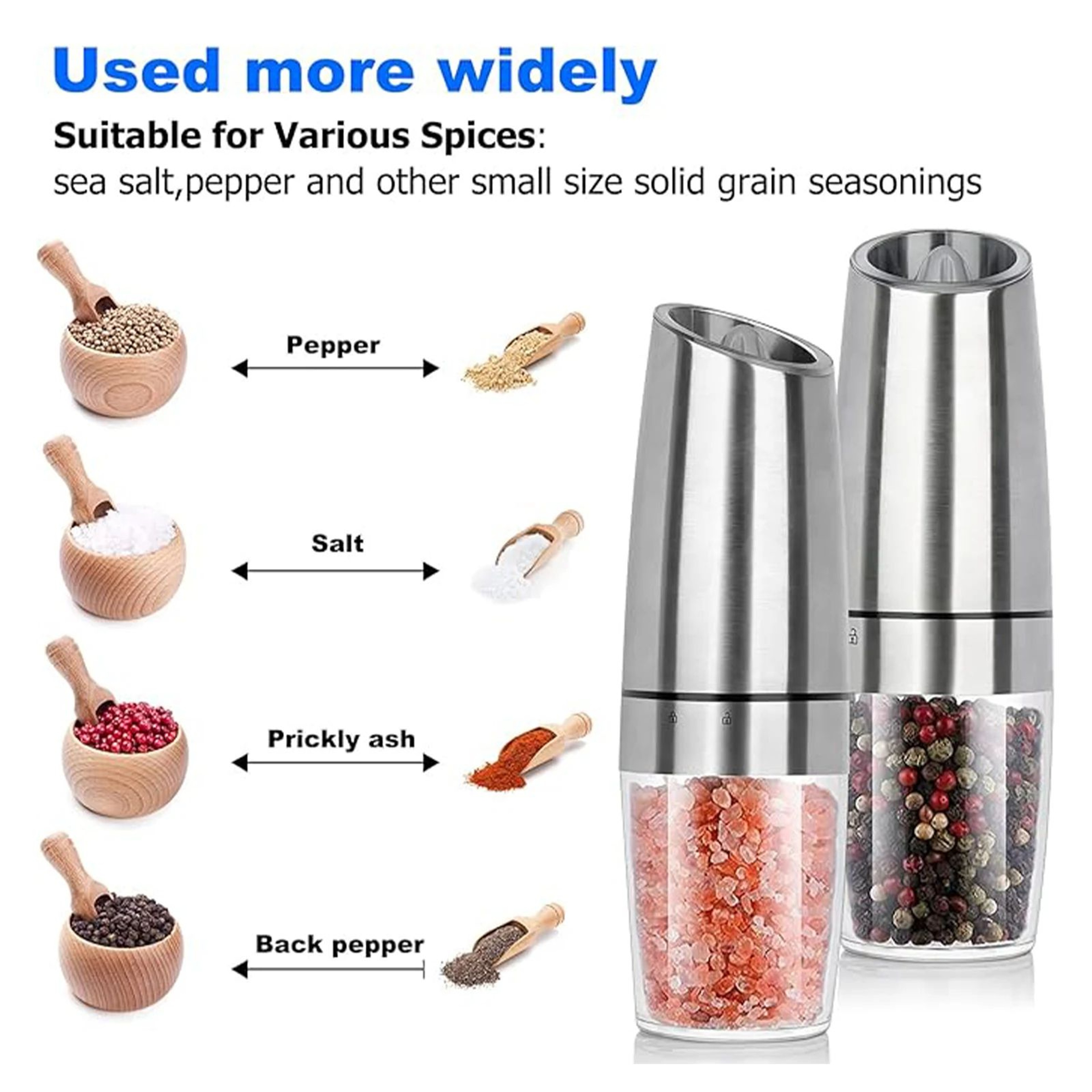 Gravity Electric Salt  Pepper Grinder Set With LED Light  OneHand Automatic Adjustable Coarseness S 2