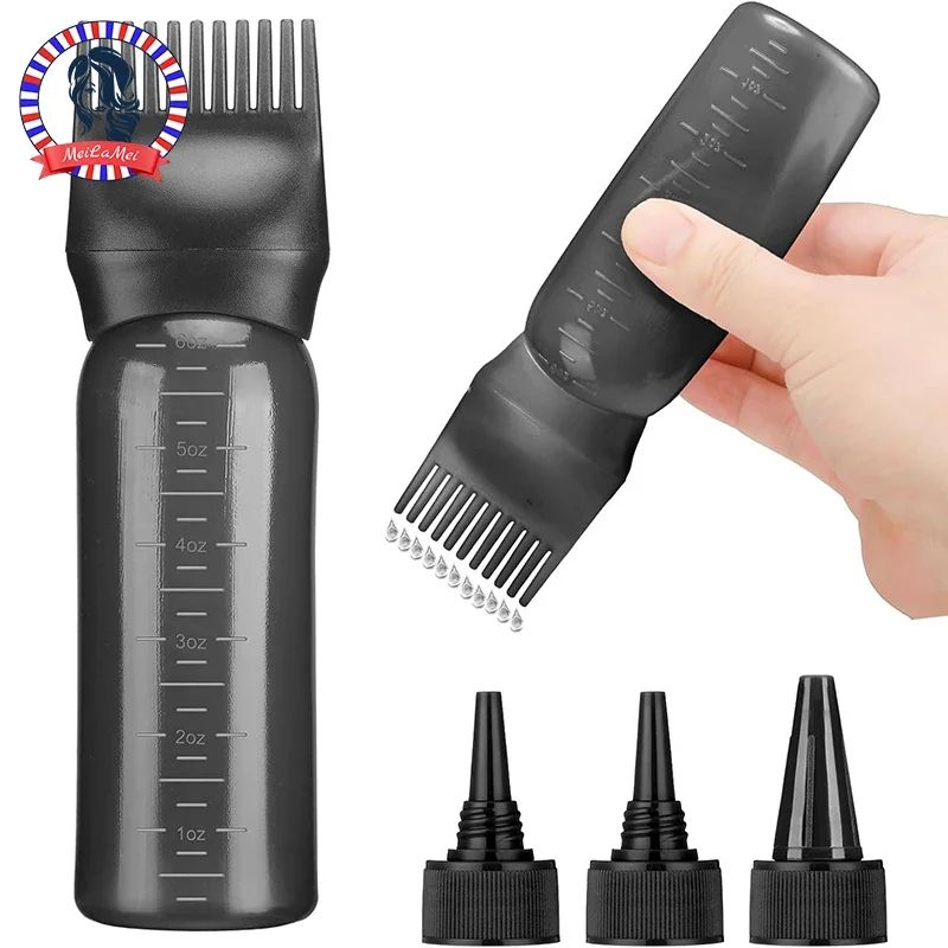 6oz Hair Oil  Dye Applicator Bottle Set With Root Comb Tip  3 Pointed Nozzle Caps  Scalp  Roots Pre 0