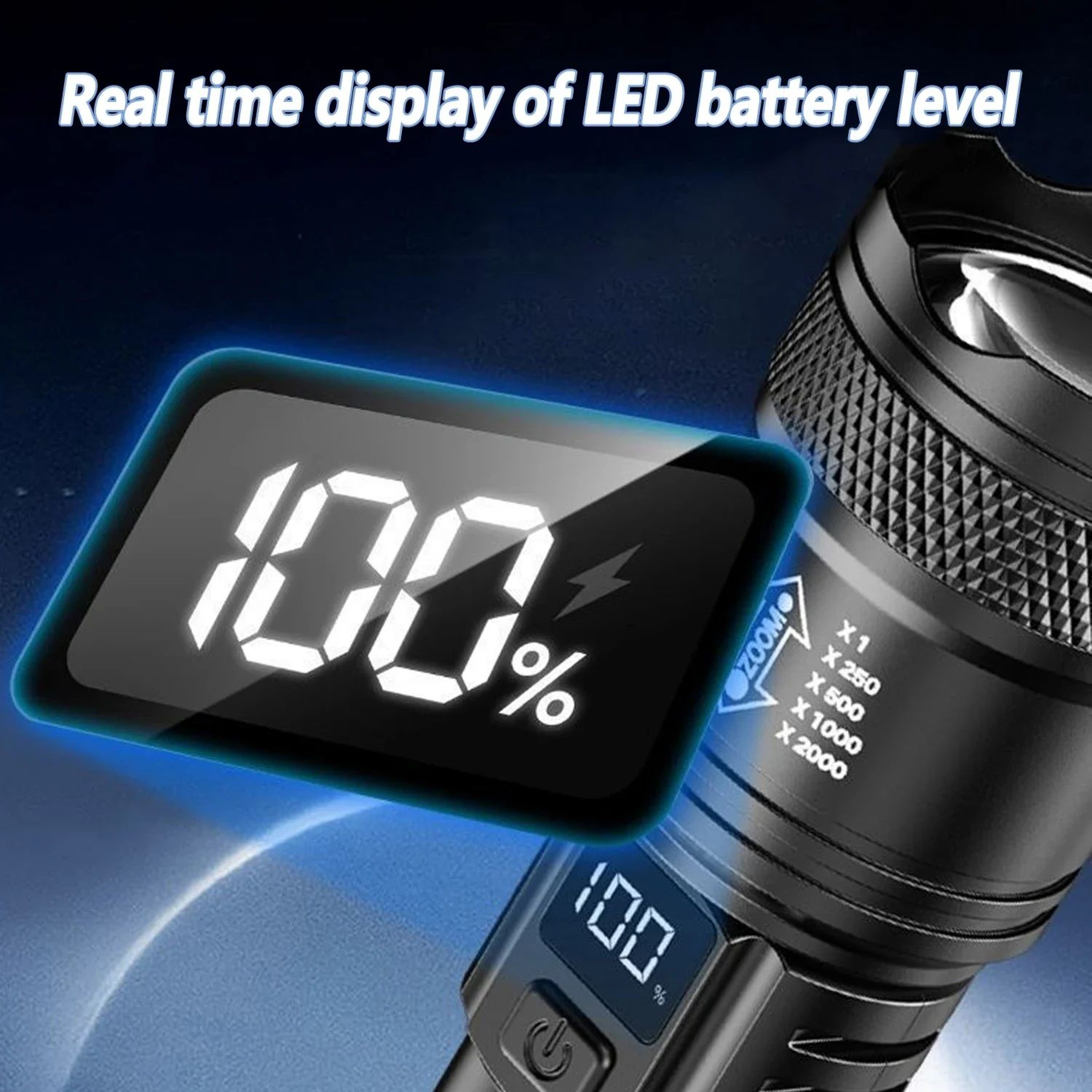 Rechargeable Zoomable LED Flashlight With LCD Power Display Waterproof High Power Torch For Camping 4