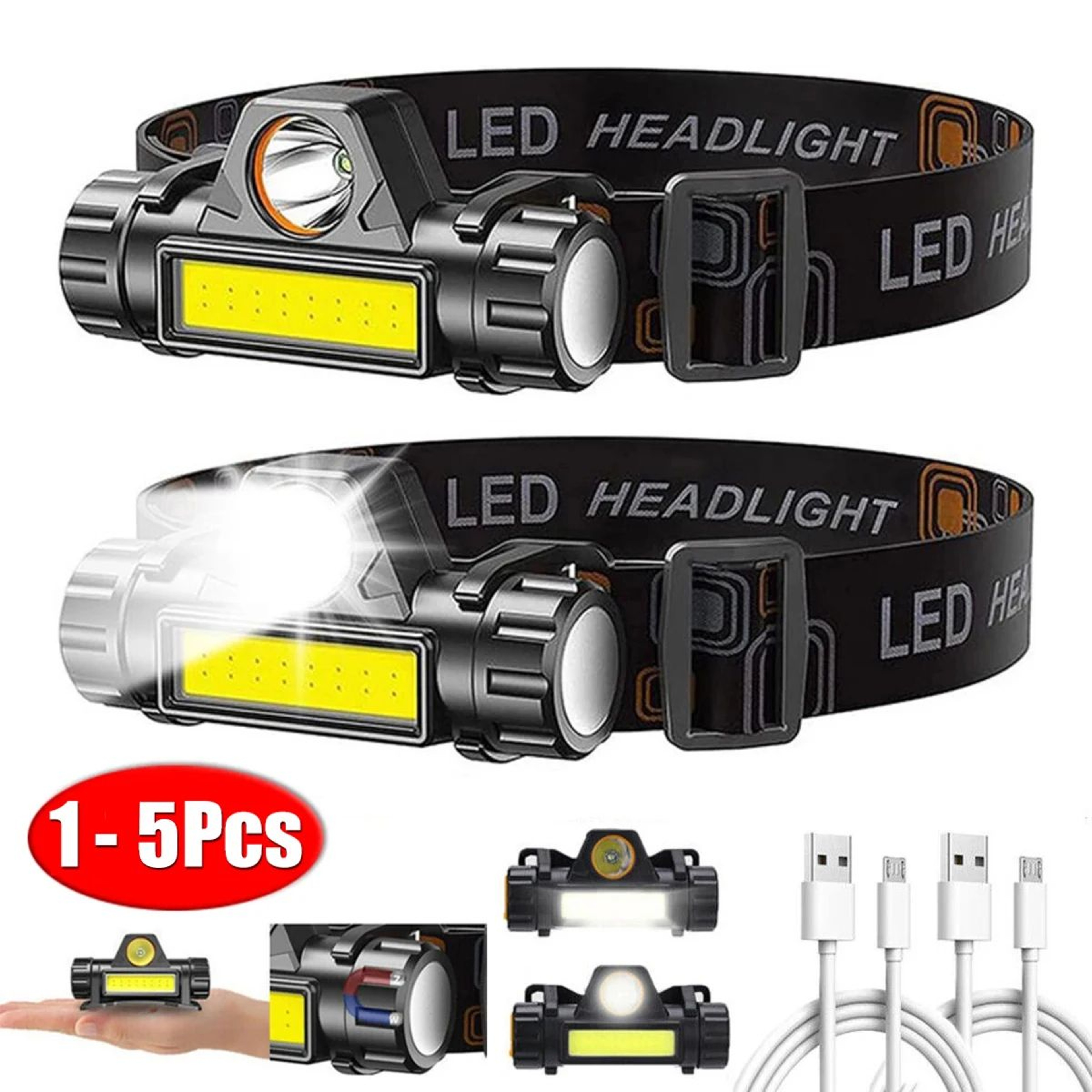 15 Pcs Rechargeable COB LED Headlamp With Strong Magnet  Super Bright Waterproof Head Torch For Fis 0