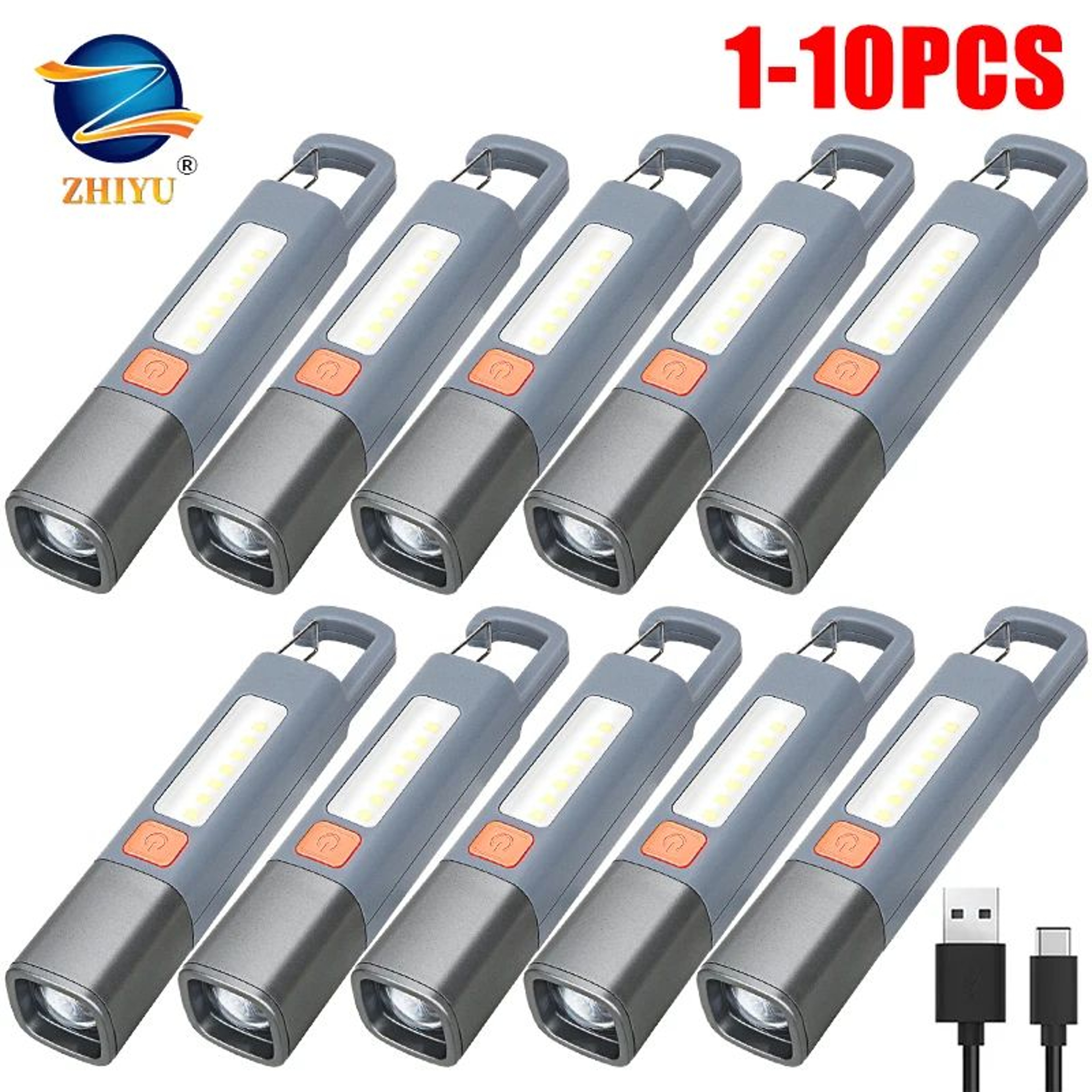 110 Pcs USB Rechargeable XPE LED Flashlight With Hook  Super Bright Zoomable Waterproof Torch For C 0