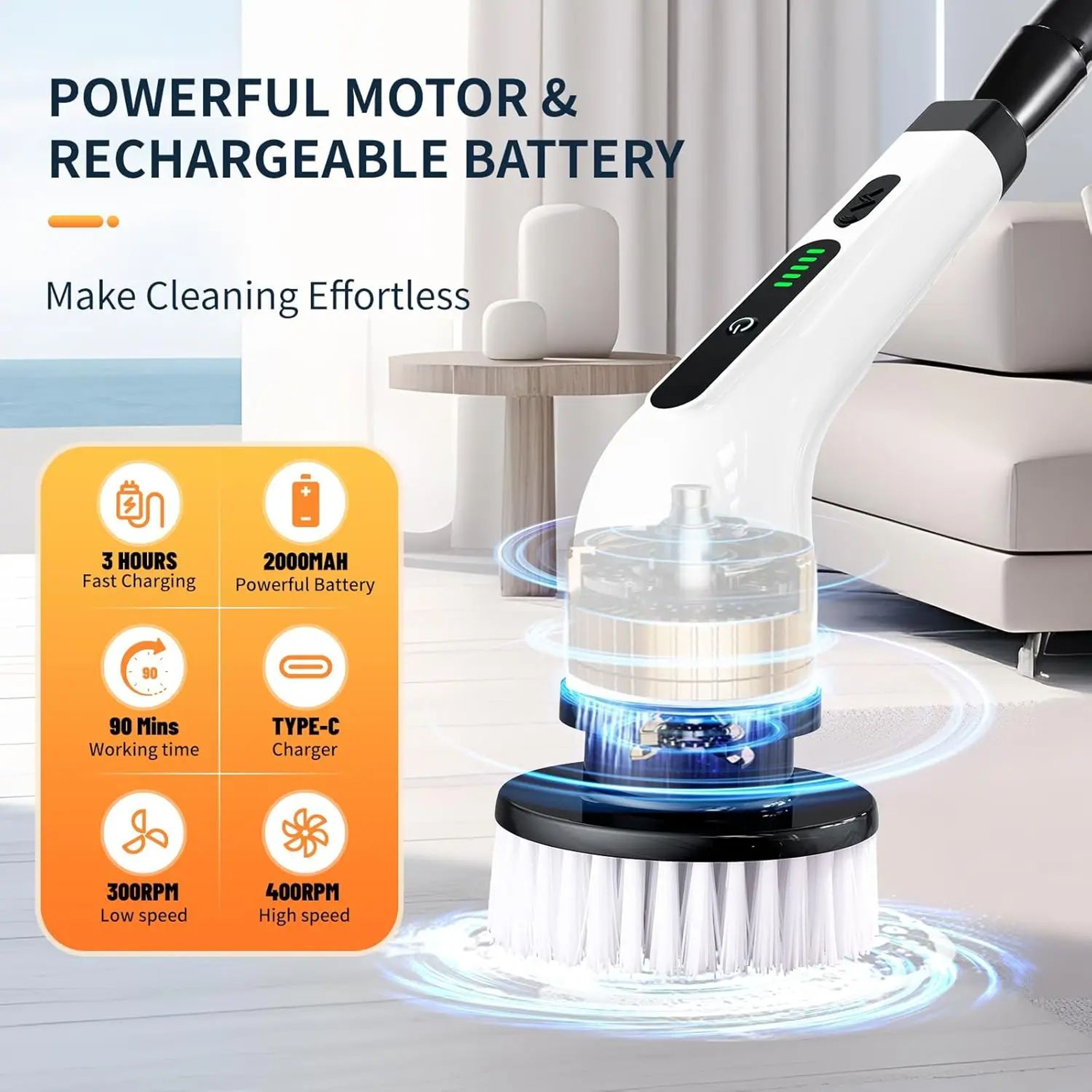2025 Electric Rotating Floor Scrubber Brush  Rechargeable Power Shower  Tile Cleaner With 9 Heads D 2