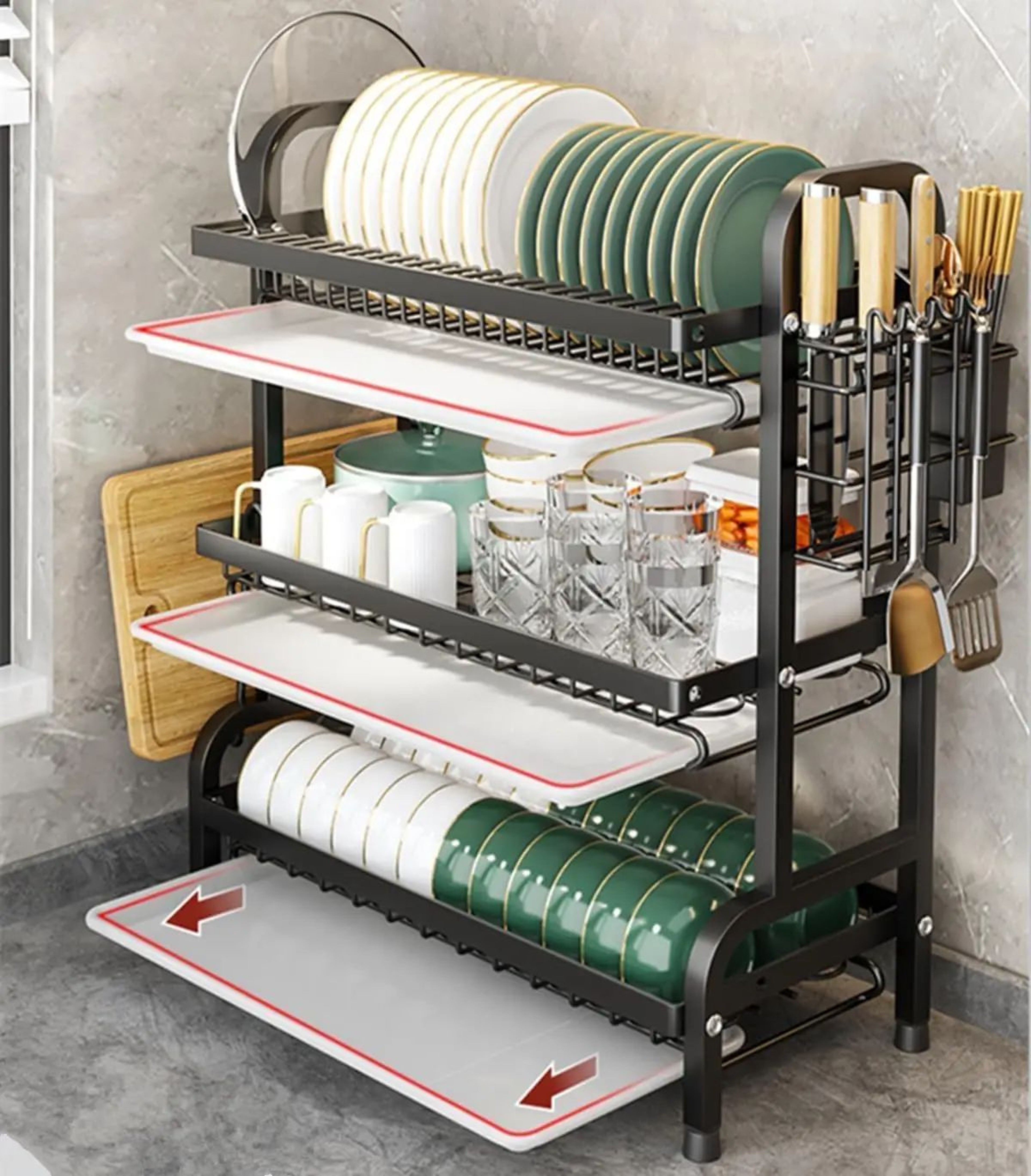 3Tier Dish Drying Rack With Utensil Holder  Large Capacity SpaceSaving Countertop Dish Drainer Orga 1