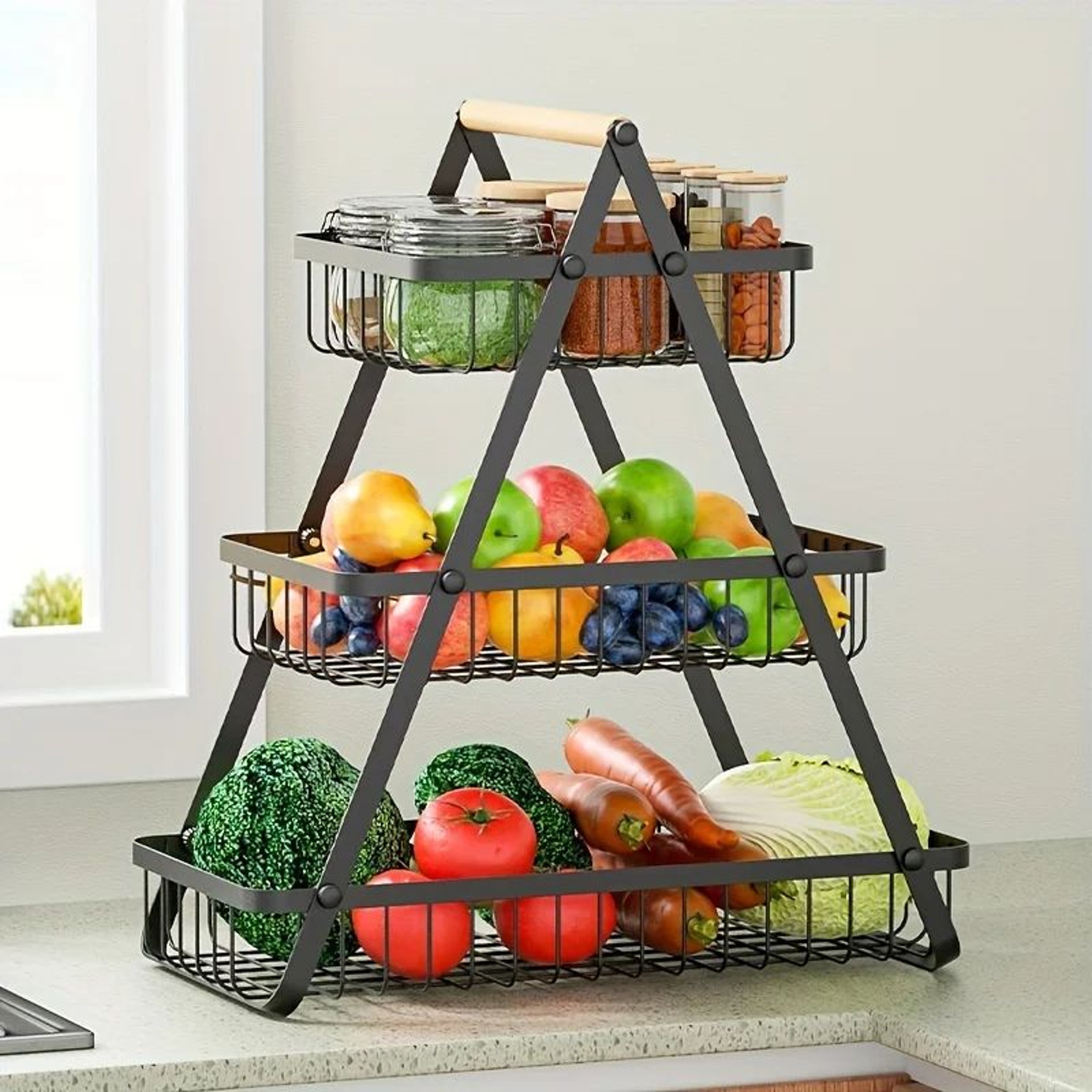 3Tier Fruit Basket Stand With Storage Box  SpaceSaving Countertop Produce Organizer For Kitchen Pan 4