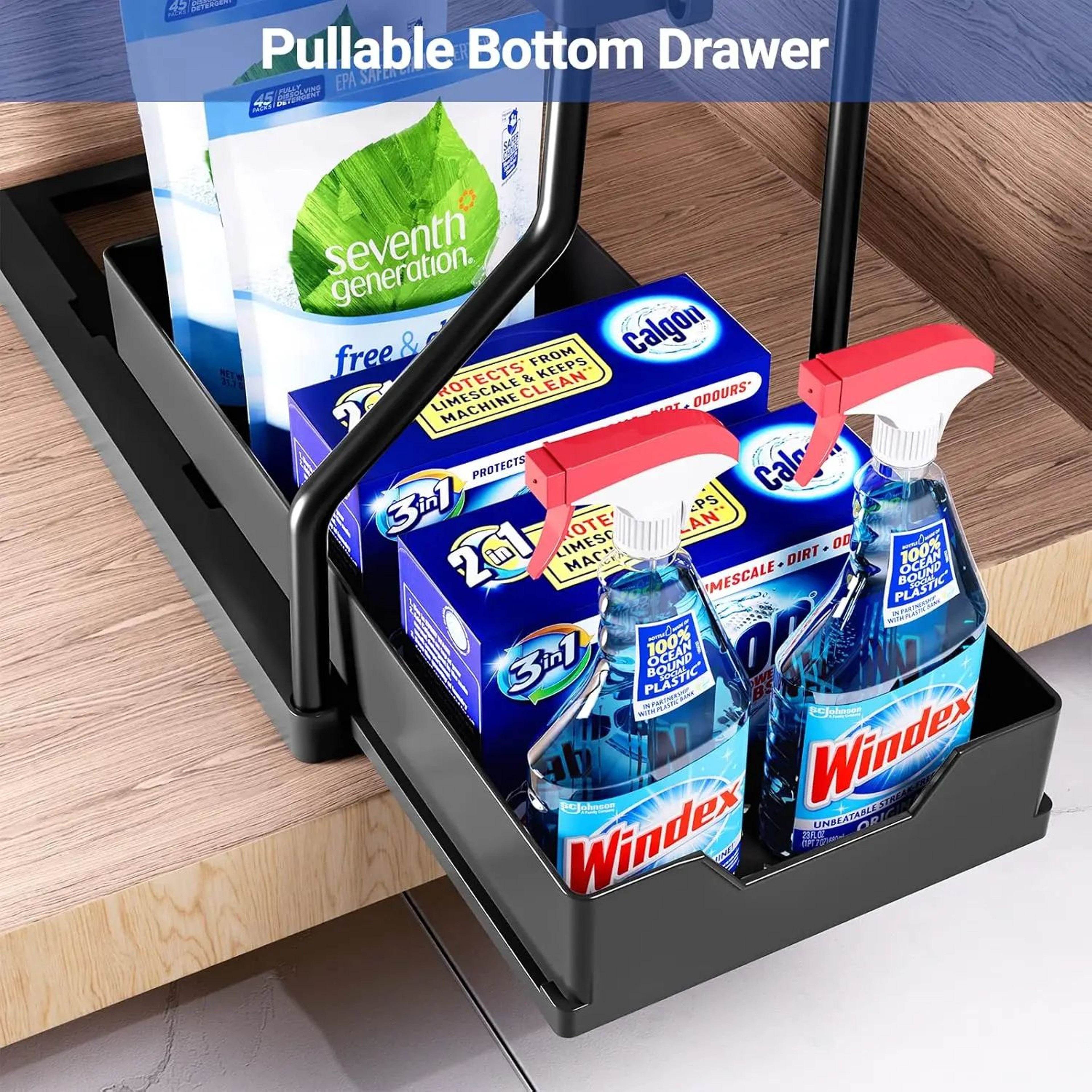 Under Sink Storage Organizer With Dual Slide Drawers PullOut Cabinet Shelf Rack For Kitchen  Bathro 4