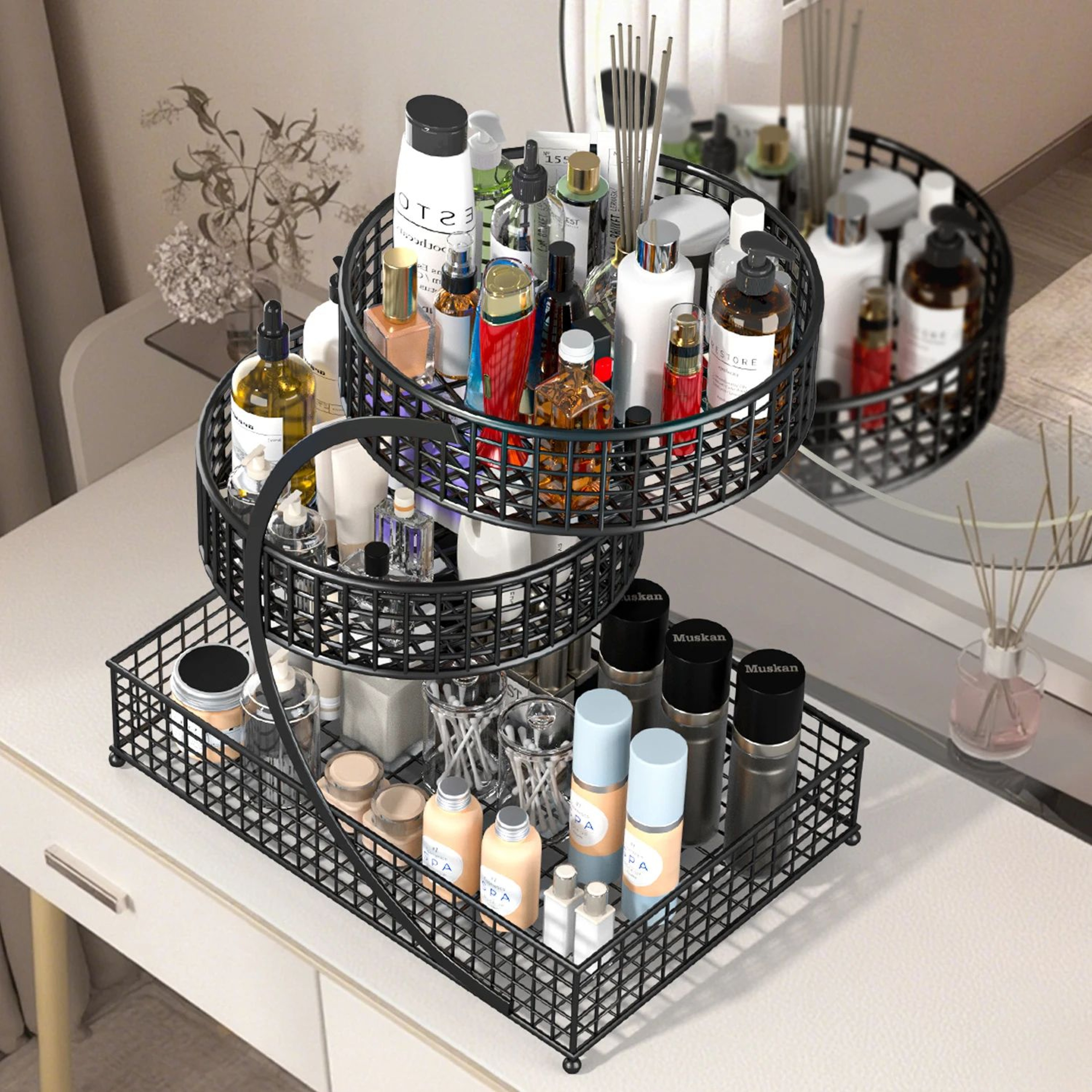 3Tier Round Metal Storage Rack  No Assembly Fruit Basket  Cosmetic Organizer For Kitchen Countertop 6