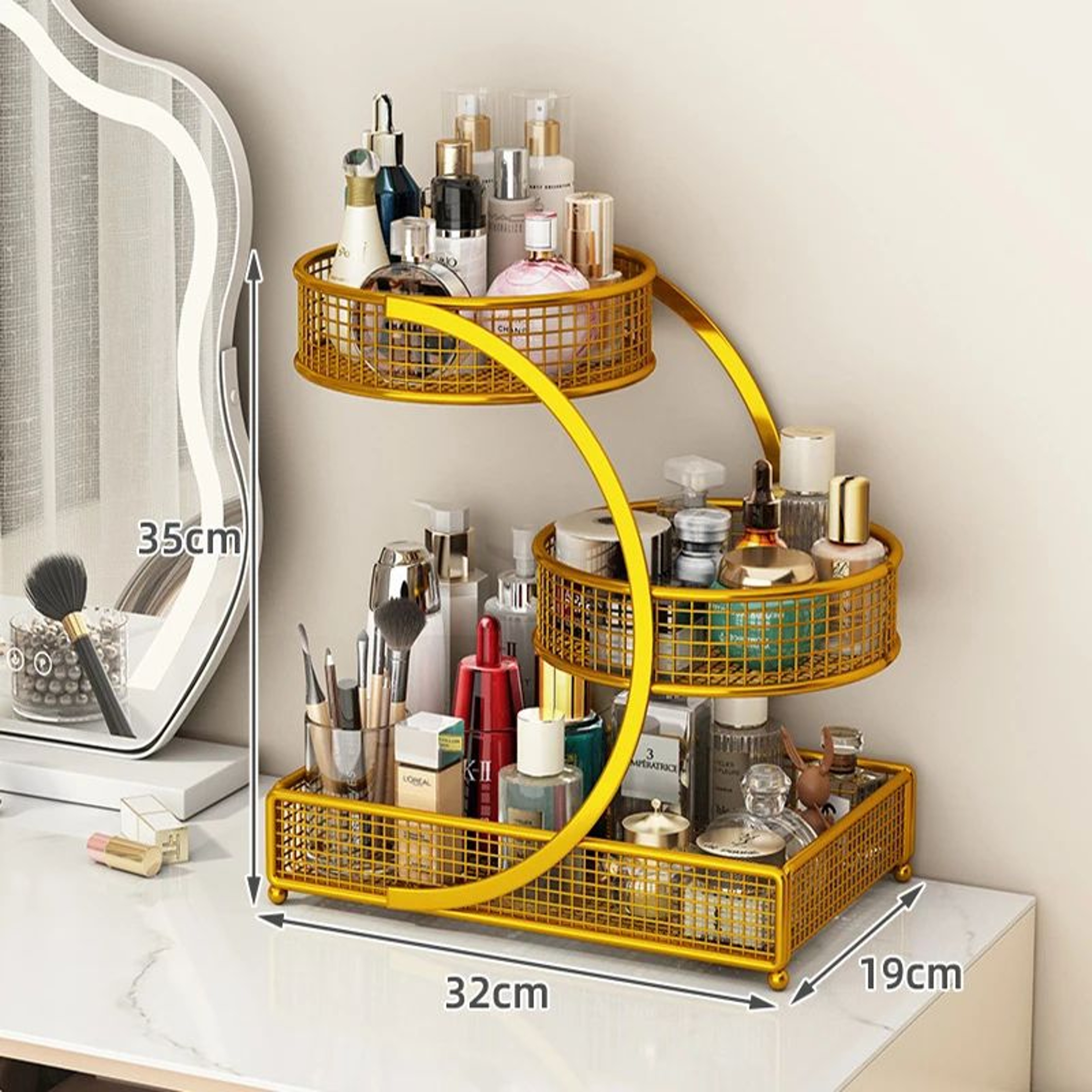 3Tier Round Metal Storage Rack  No Assembly Fruit Basket  Cosmetic Organizer For Kitchen Countertop 7