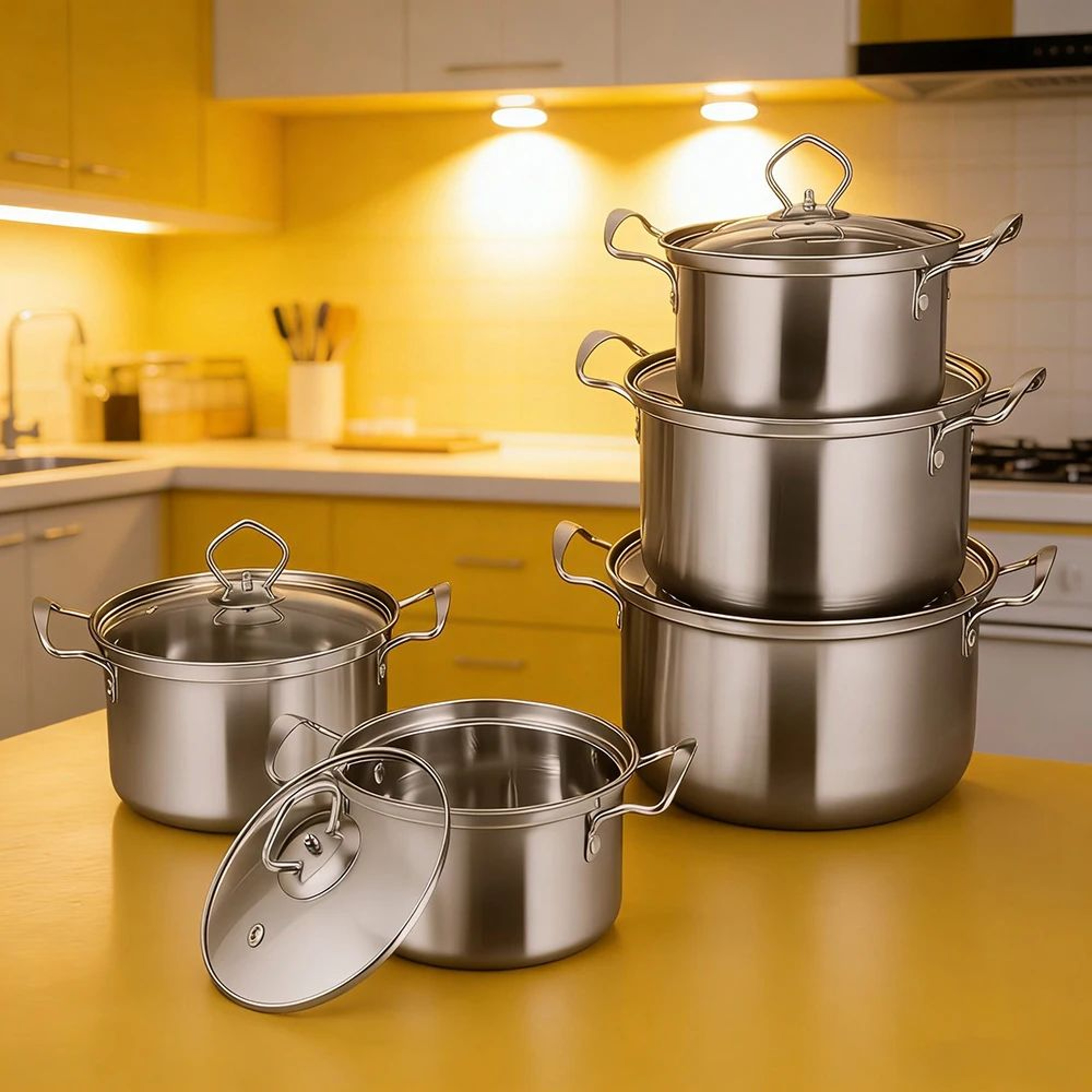 15 Pcs Stainless Steel Cookware Set  Nonstick Pots  Pans With Frying Pan Wok  Stew Pot Durable Kitc 0