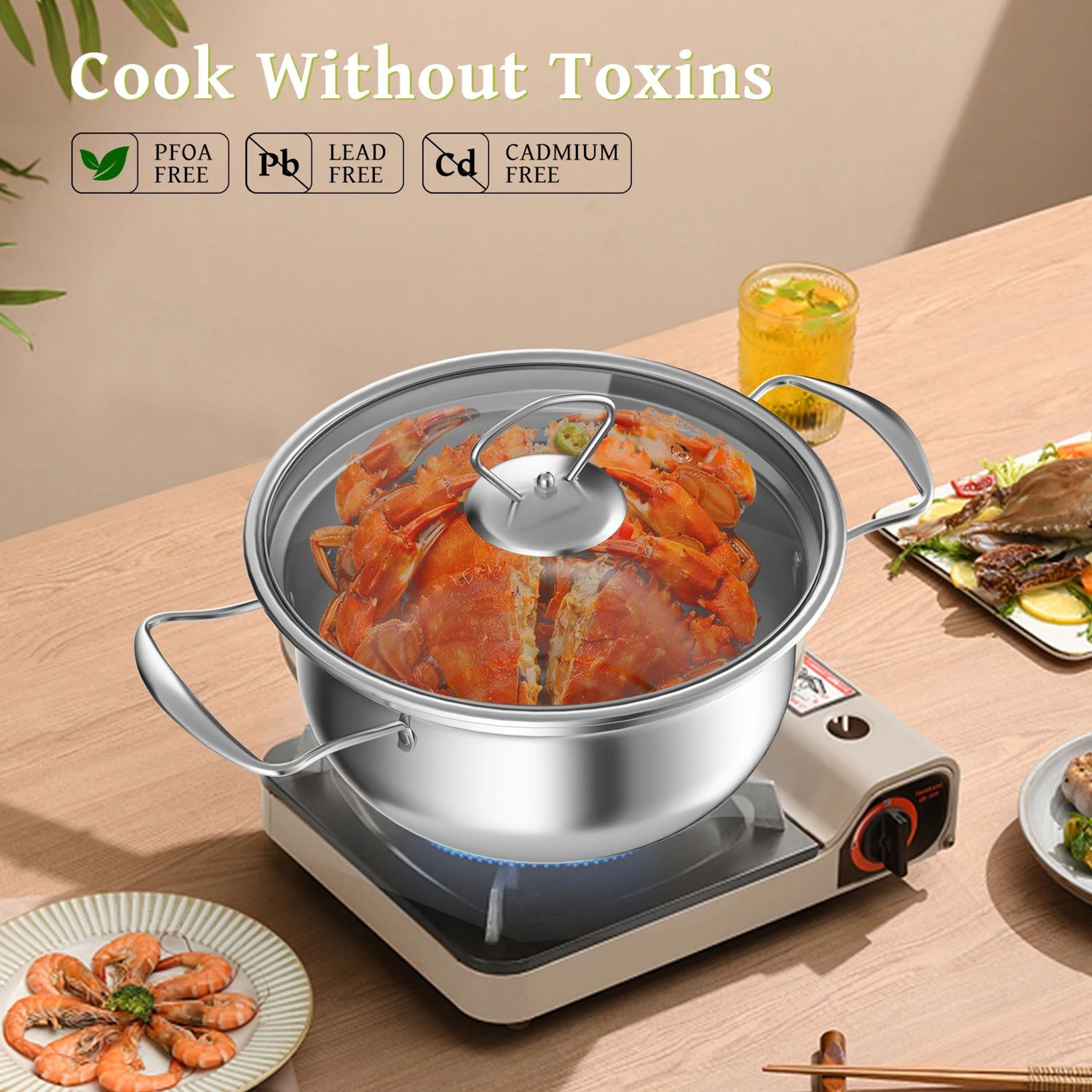 15 Pcs Stainless Steel Cookware Set  Nonstick Pots  Pans With Frying Pan Wok  Stew Pot Durable Kitc 3