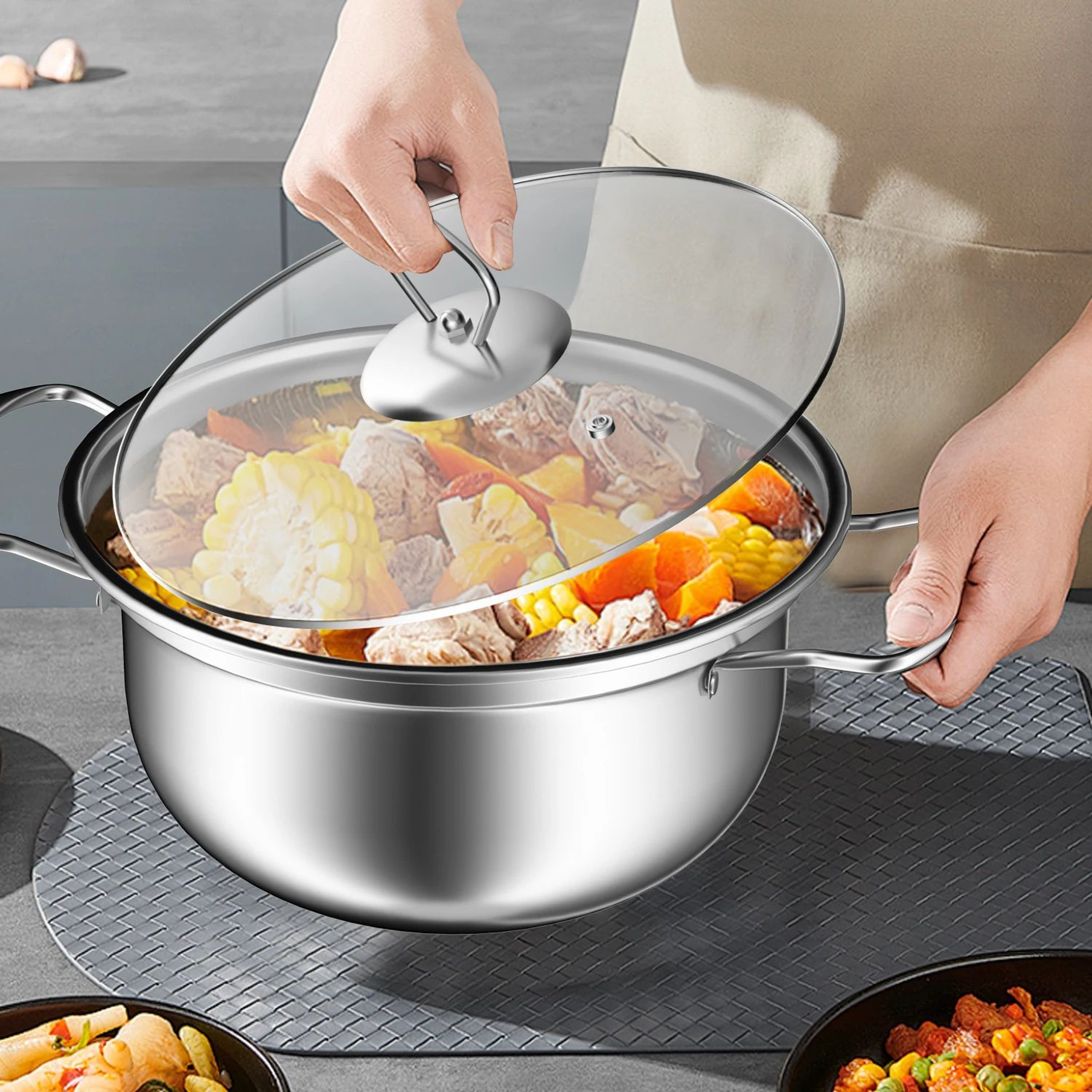 15 Pcs Stainless Steel Cookware Set  Nonstick Pots  Pans With Frying Pan Wok  Stew Pot Durable Kitc 5