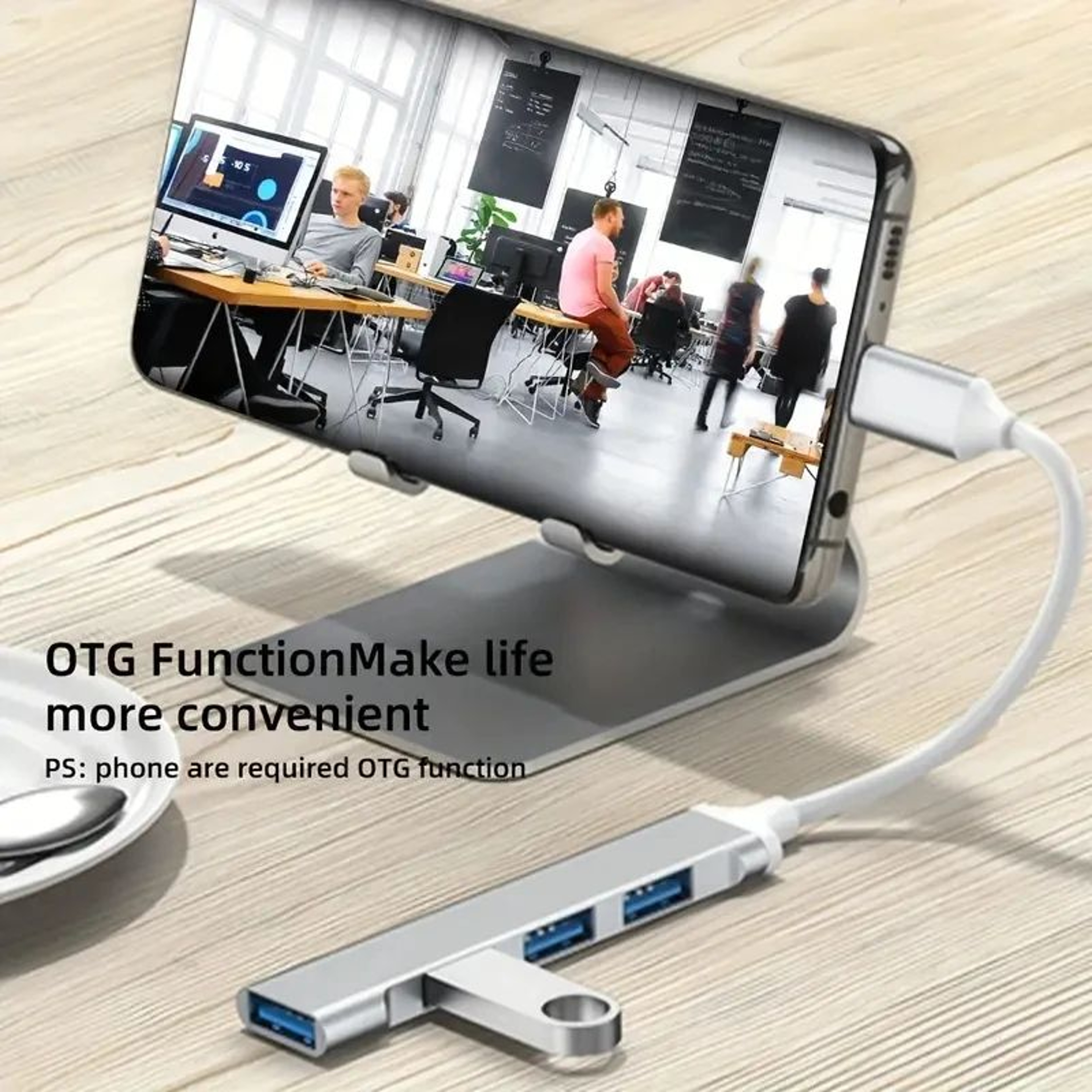 USBC OTG 4Port Hub Splitter  HighSpeed OnetoFour Expander Dock For Phone Laptop PC Multi USB Adapte 4