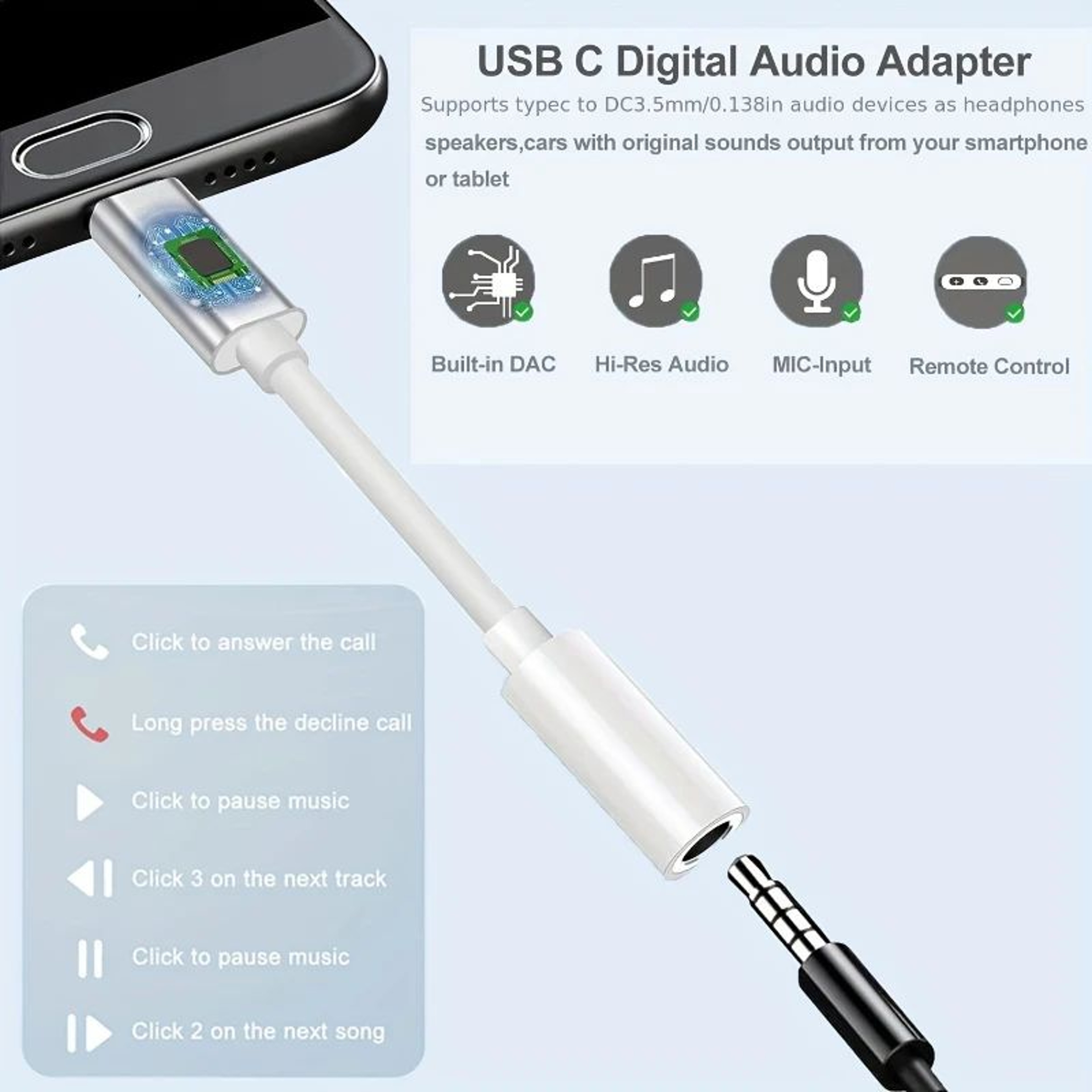 USBC To 35mm Audio Adapter  Type C AUX Dongle Cable With 35mm Female Headphone Jack For Wired Earph 2