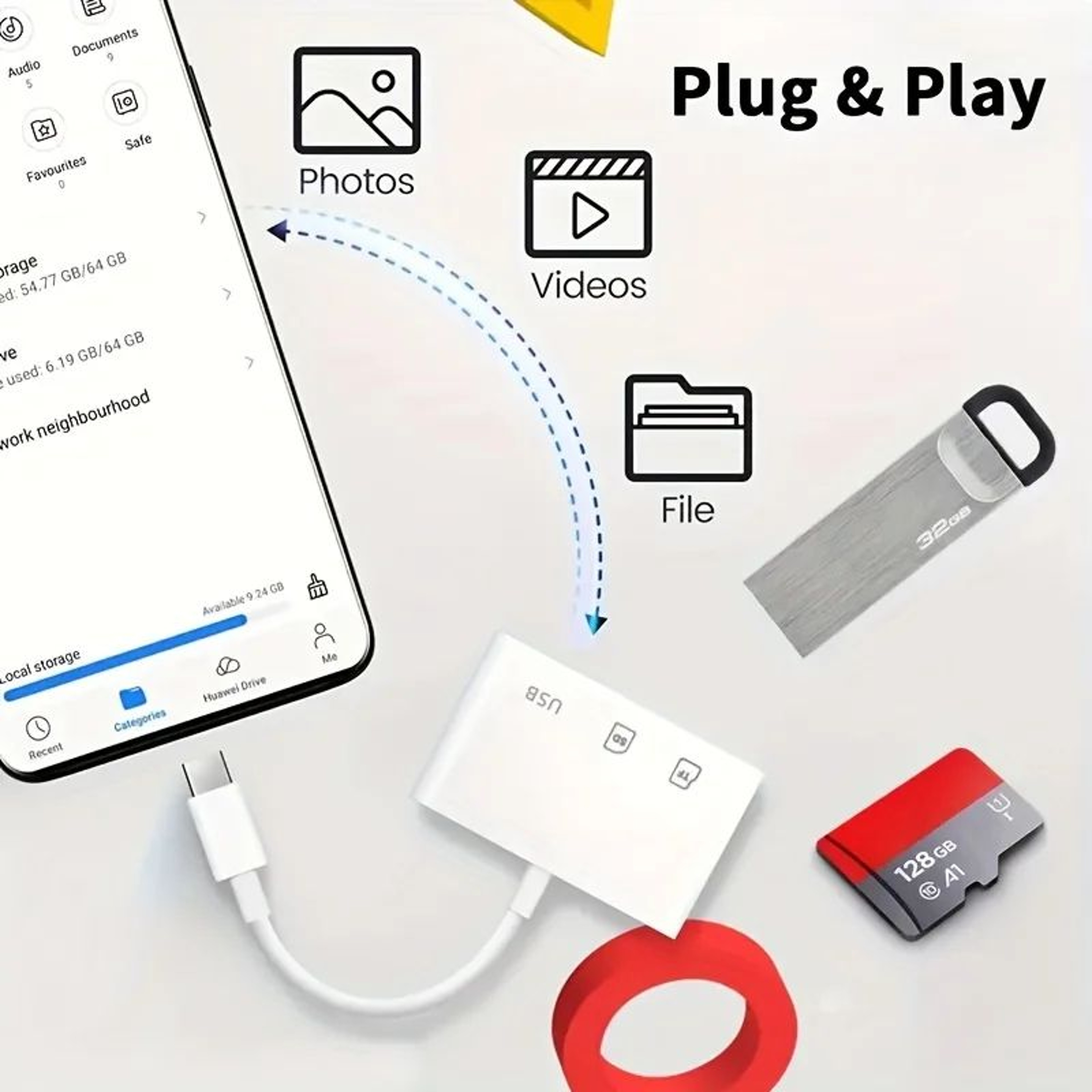 3in1 USBC Adapter Hub  Type C Data Transfer Converter For IPhone 15 MacBook Huawei Samsung S21S20 X 1