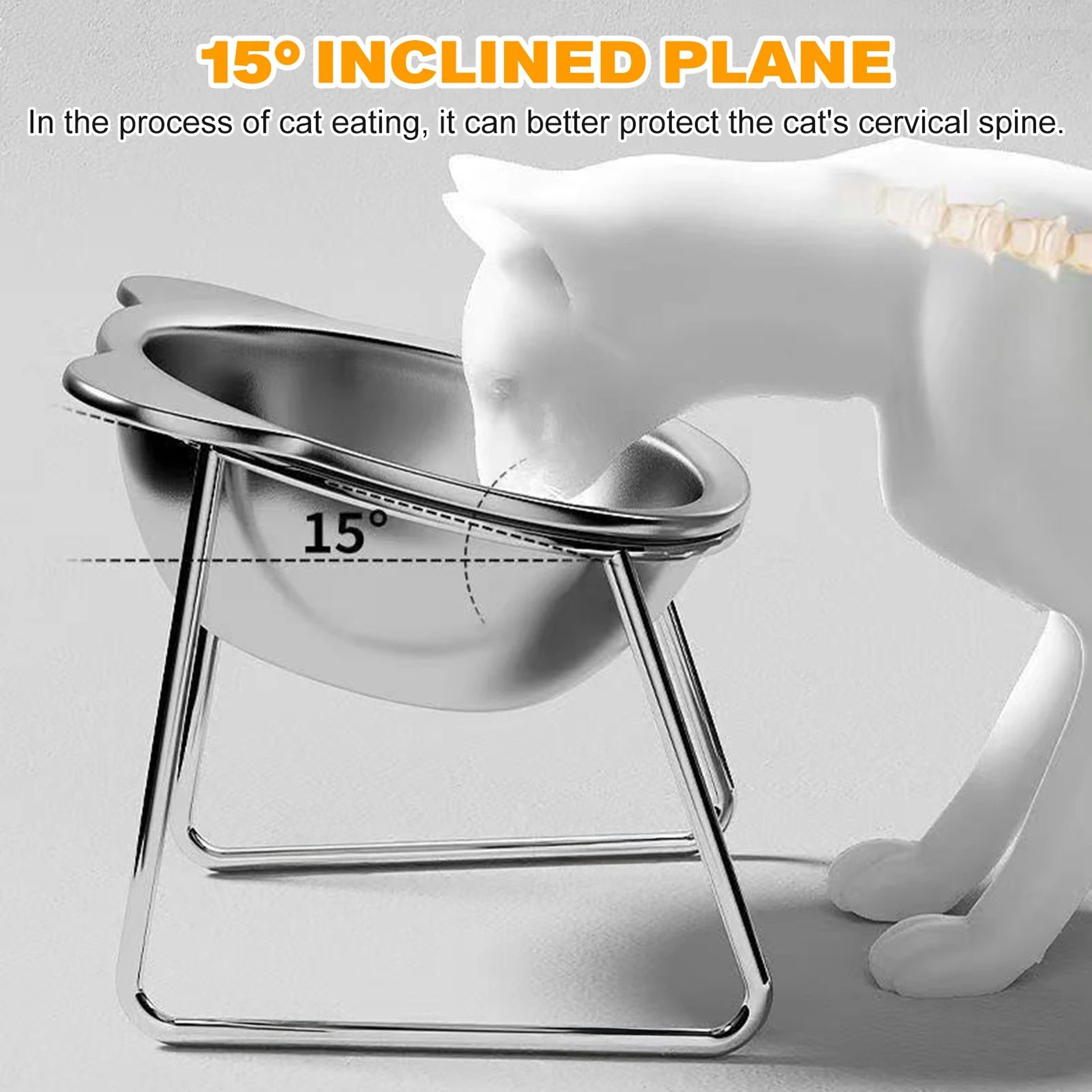 Raised Stainless Steel Cat Bowl With Stand  AntiSpill Food  Water Dish For Cats  Small Dogs NeckFri 1