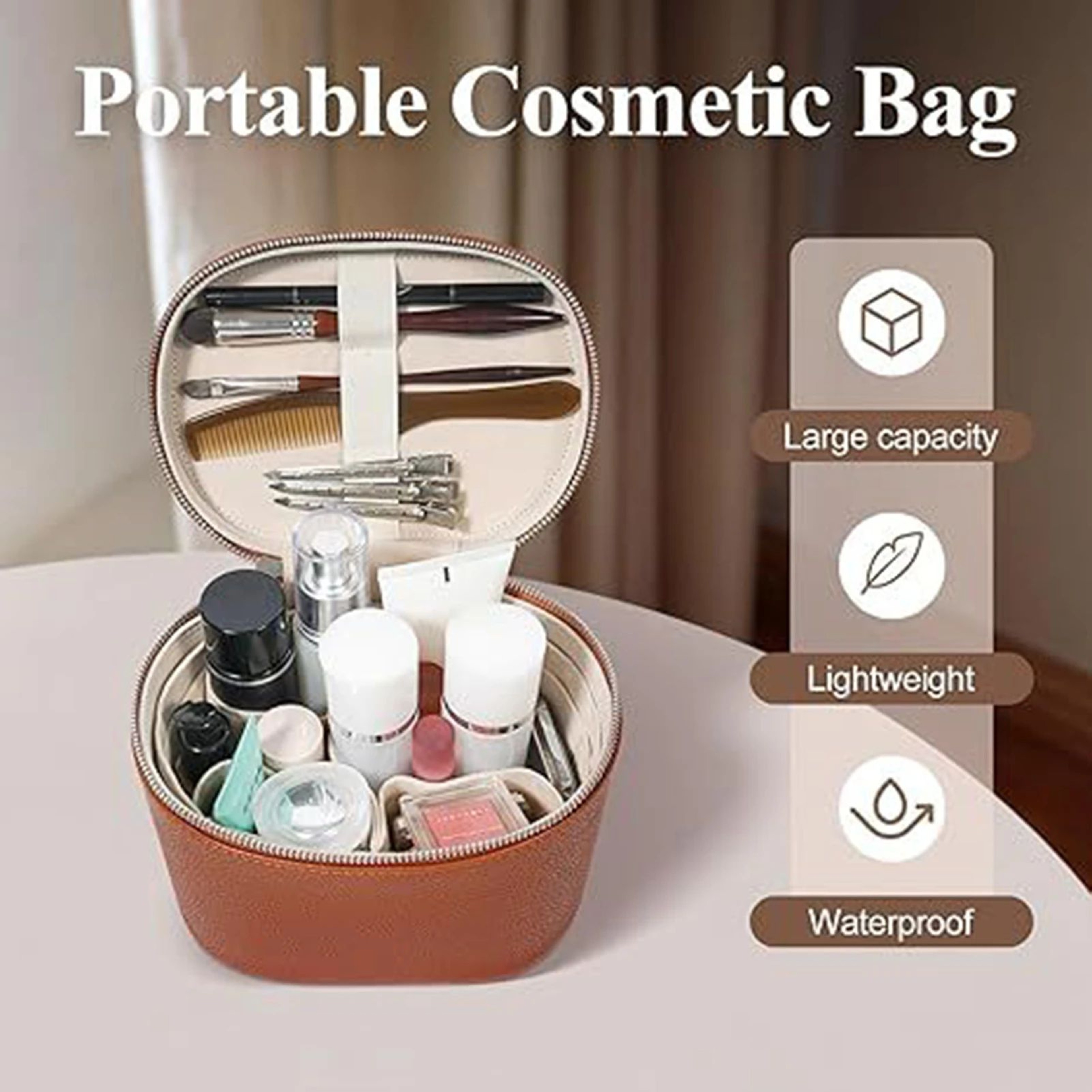 Large Capacity PU Leather Makeup Bag With Detachable Handle Travel Cosmetic  Toiletry Organizer Cas 2