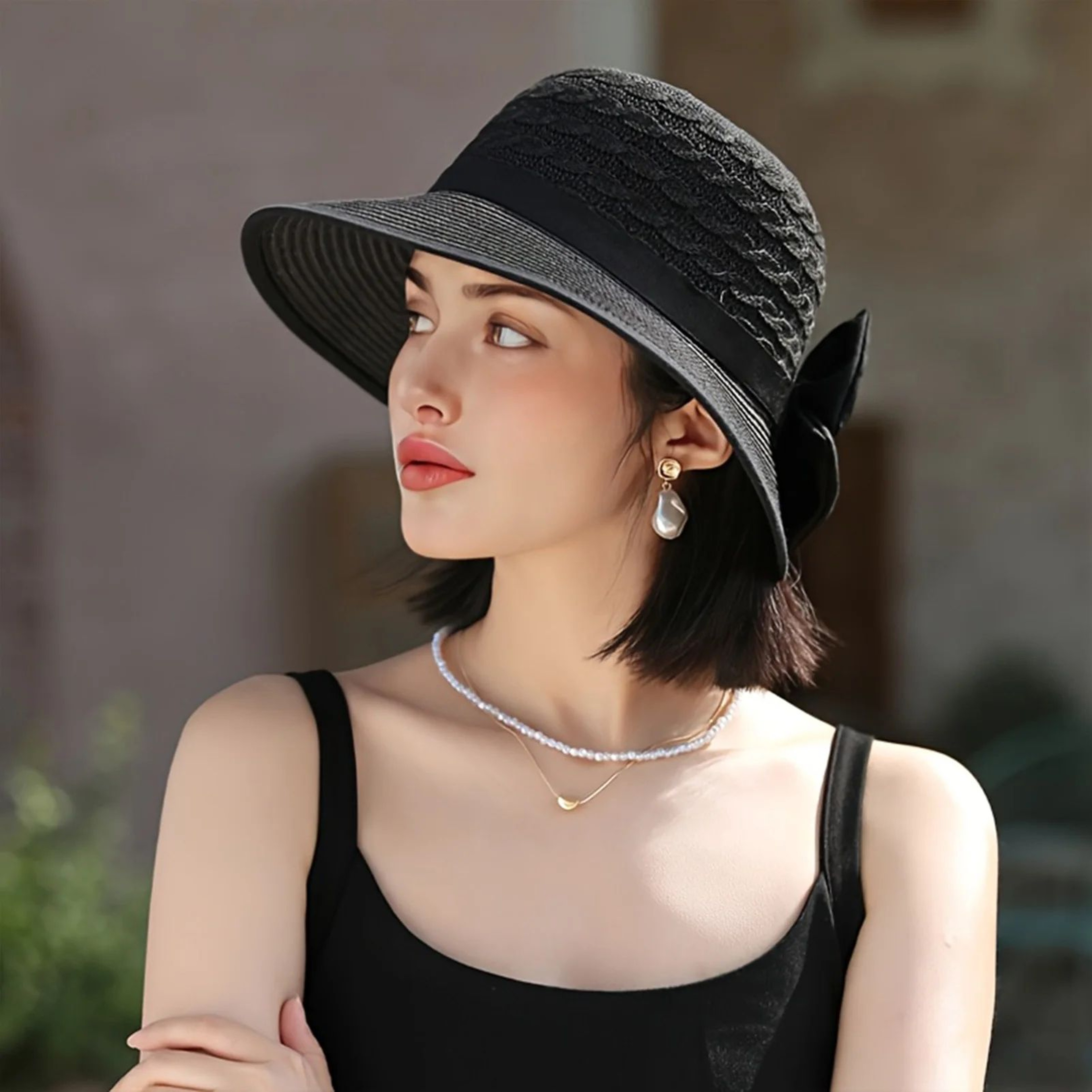 Summer Beach Straw Sun Hat With French Bowknot Breathable Elegant Wide Brim Hat For Travel Outdoor  1
