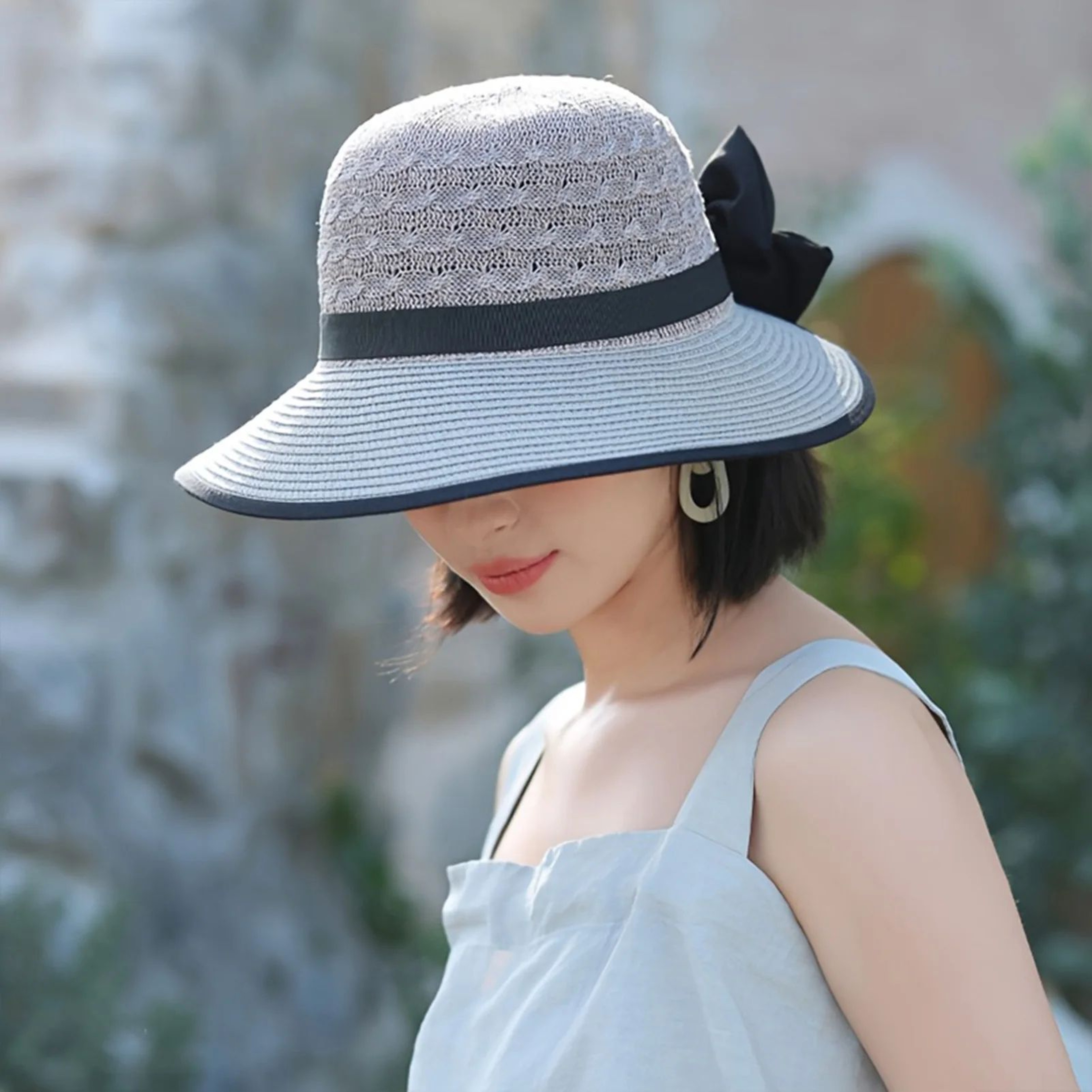 Summer Beach Straw Sun Hat With French Bowknot Breathable Elegant Wide Brim Hat For Travel Outdoor  4