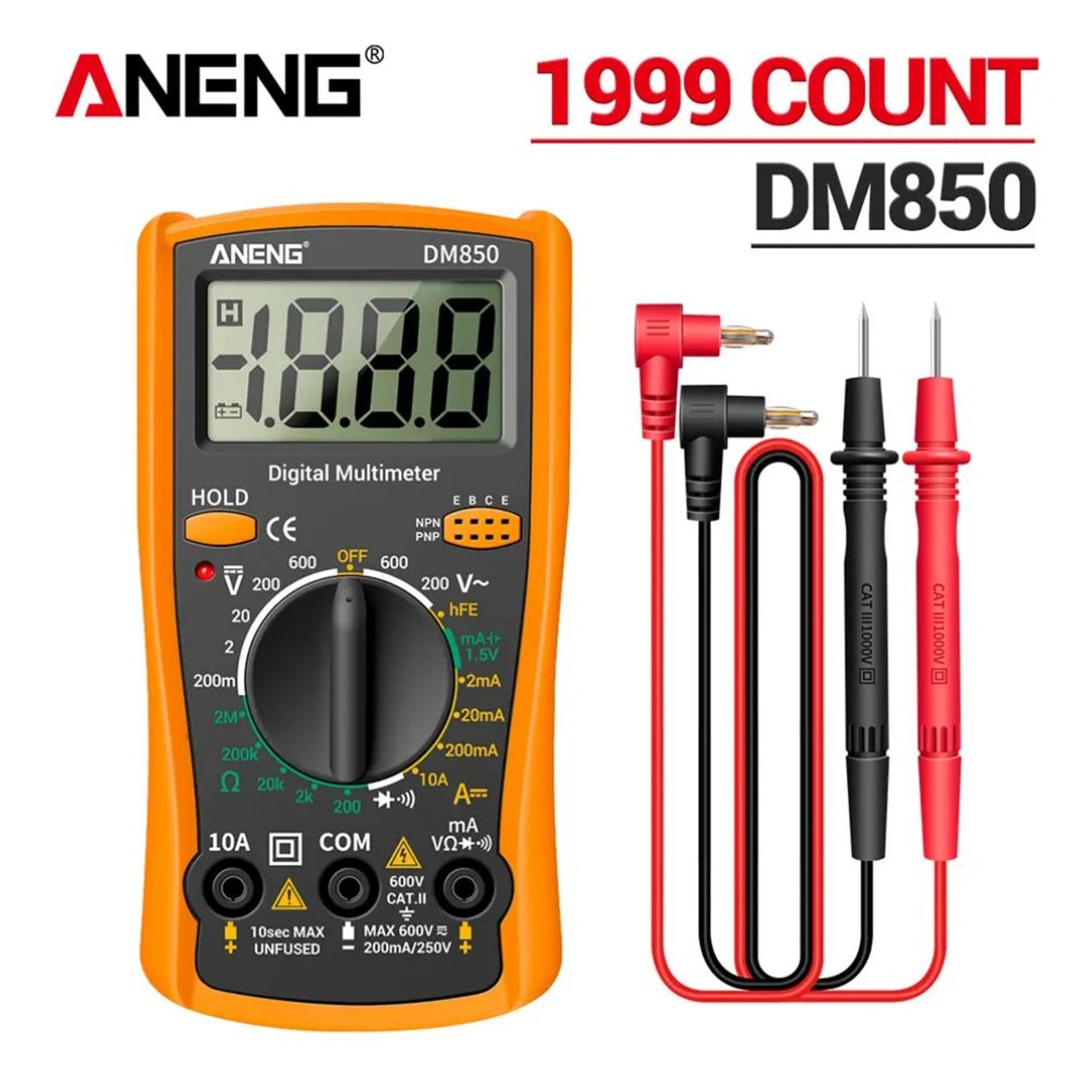 AutoRanging Digital Multimeter 1999 Count ACDC Voltage Tester Ohm Current Ammeter For Home Auto  El 3