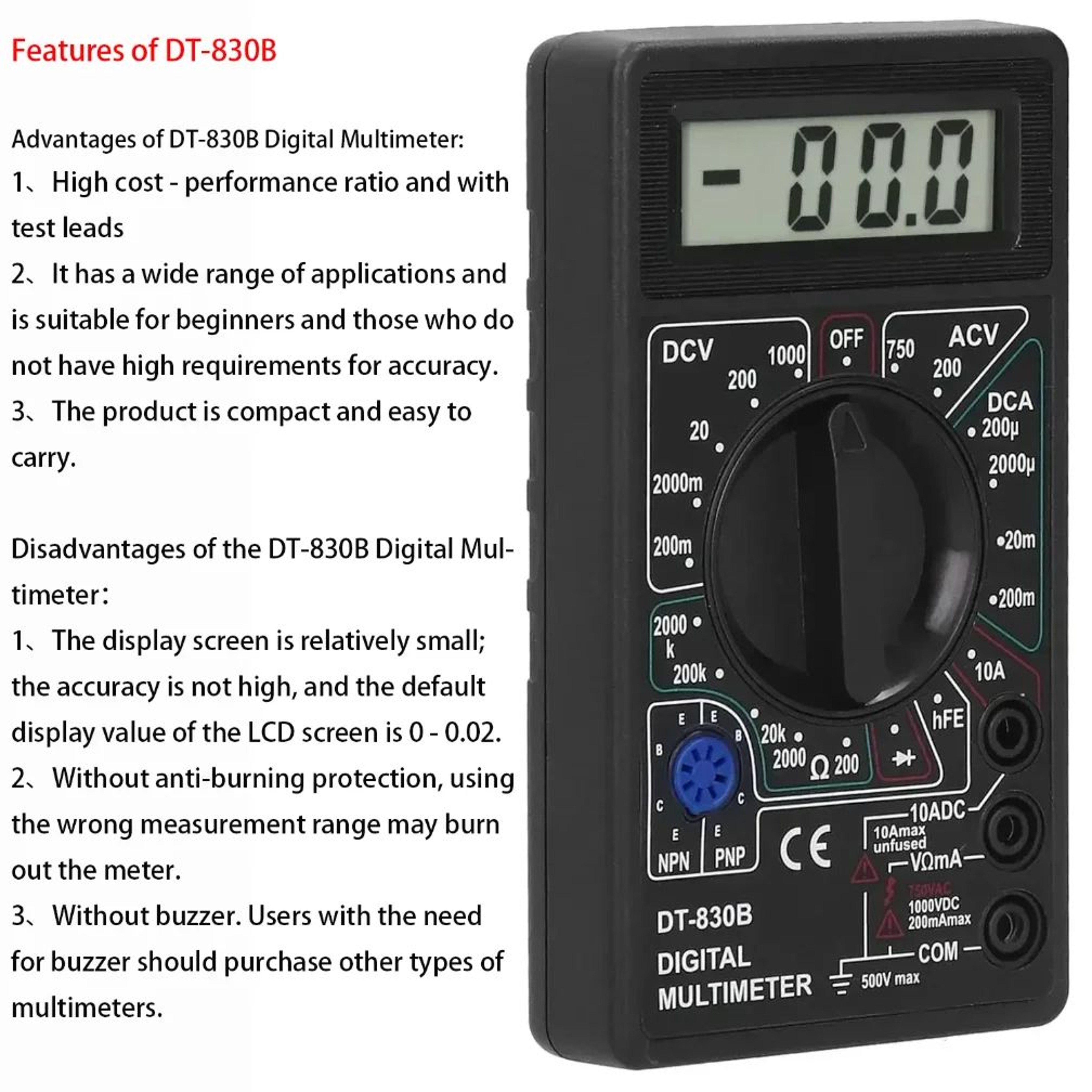 DT830B Digital Multimeter Tester  Portable Voltmeter Ammeter Ohm Meter For Car Battery Circuit  Ele 1
