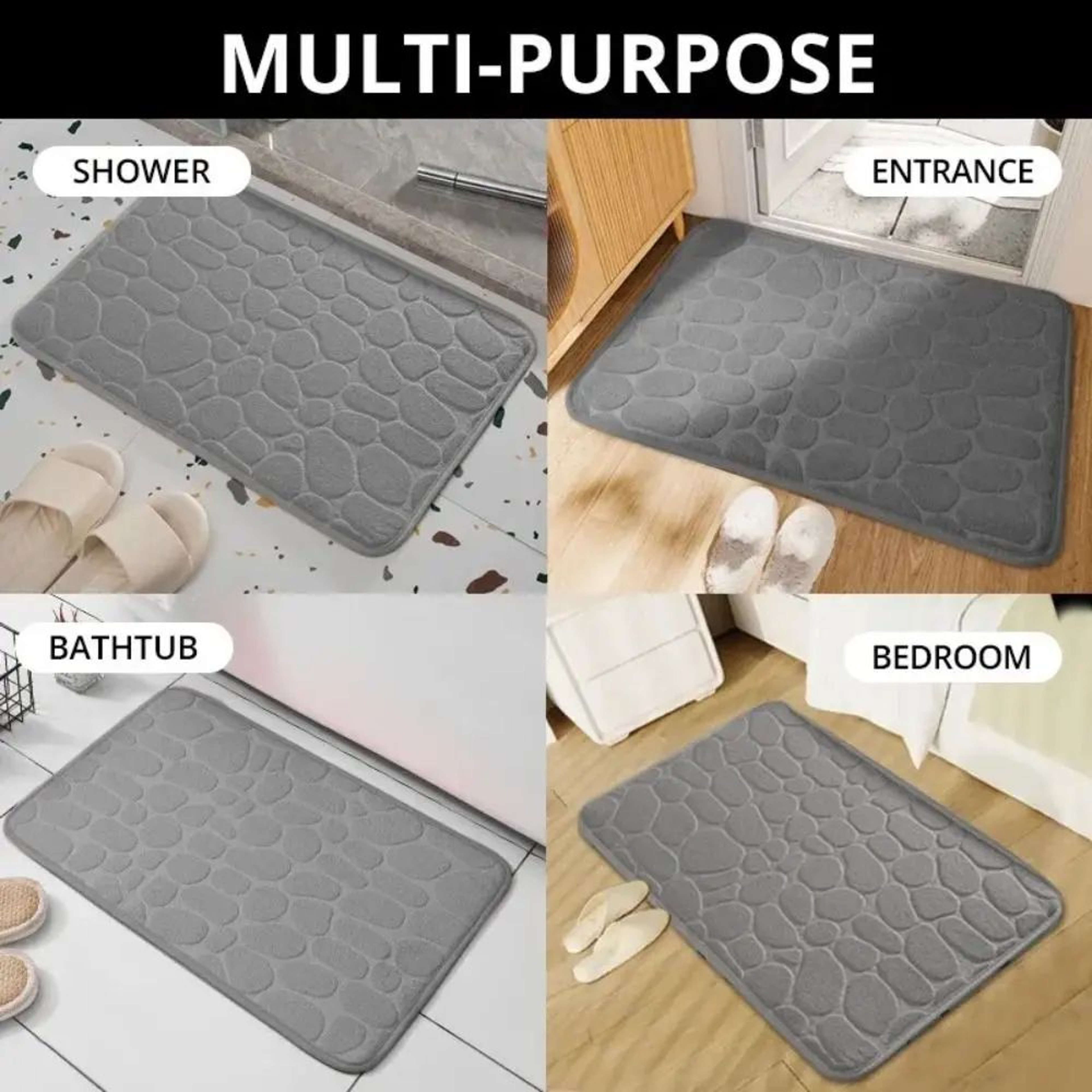 NonSlip Cobblestone Bath Mat  Thick Soft Absorbent Bathroom Rug For Shower  Tub  QuickDry Floor Mat 1
