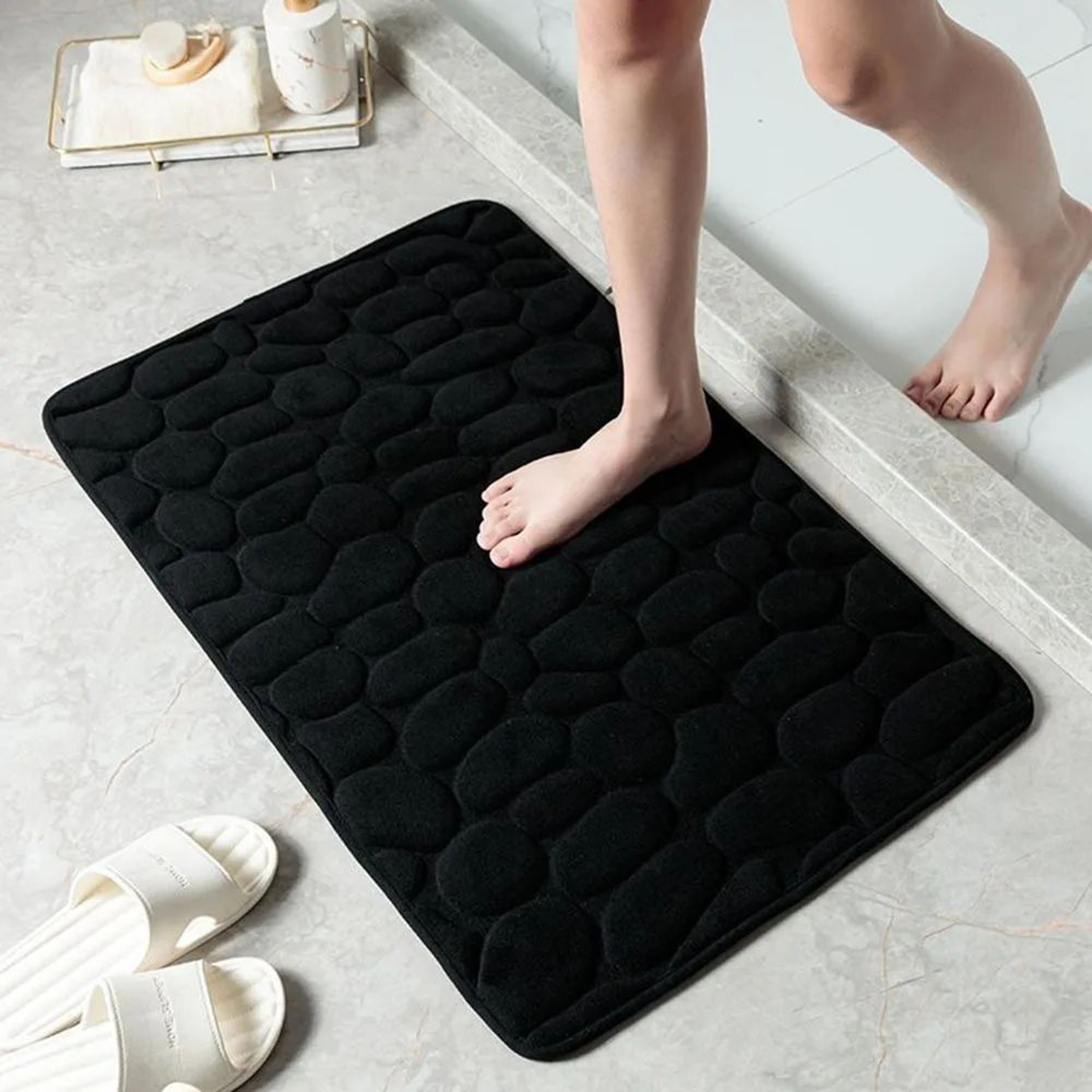 NonSlip Cobblestone Bath Mat  Thick Soft Absorbent Bathroom Rug For Shower  Tub  QuickDry Floor Mat 6