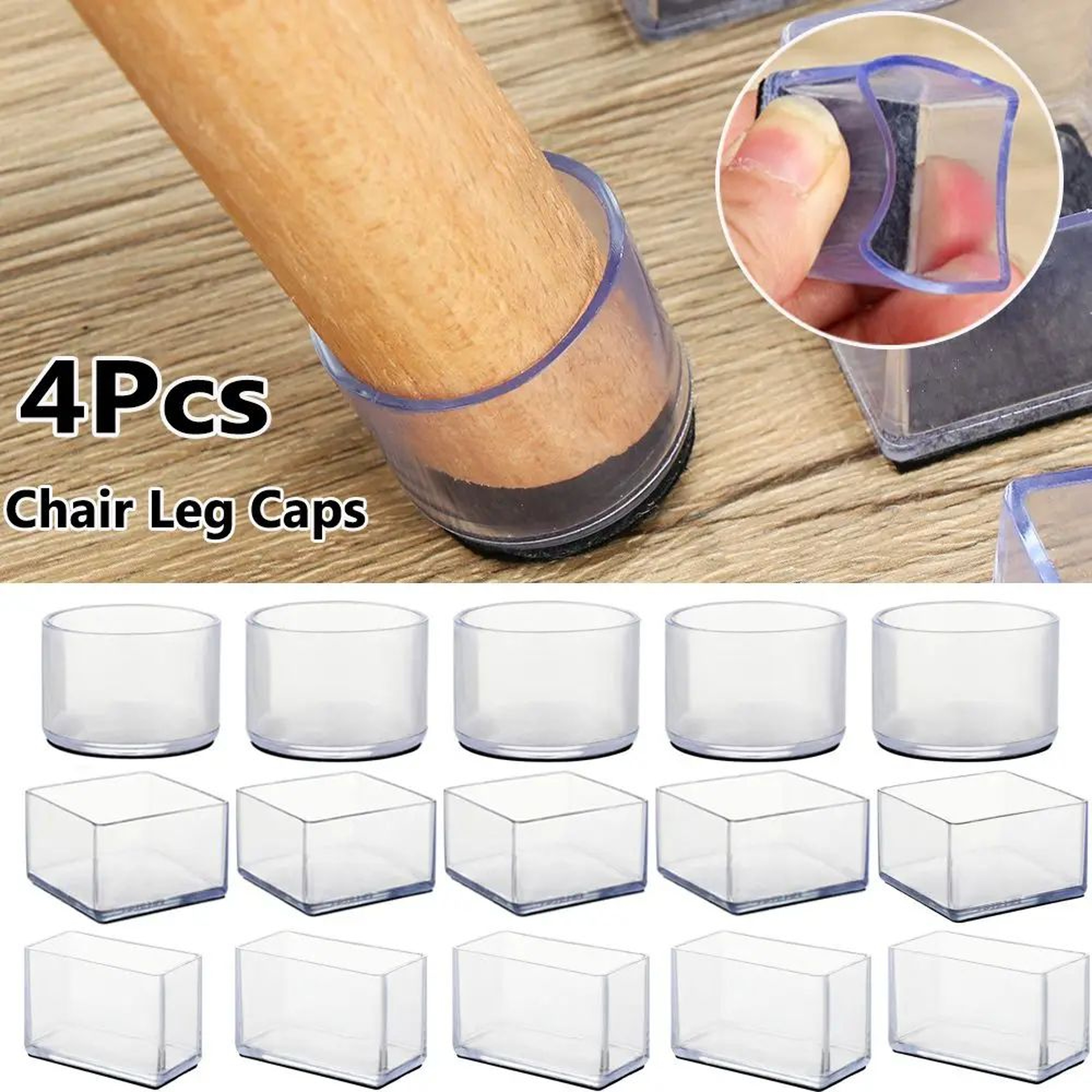 4 Pcs Transparent PVC Chair Leg Caps  NonSlip Table Foot Covers  Floor Protector Pads For Round Fur