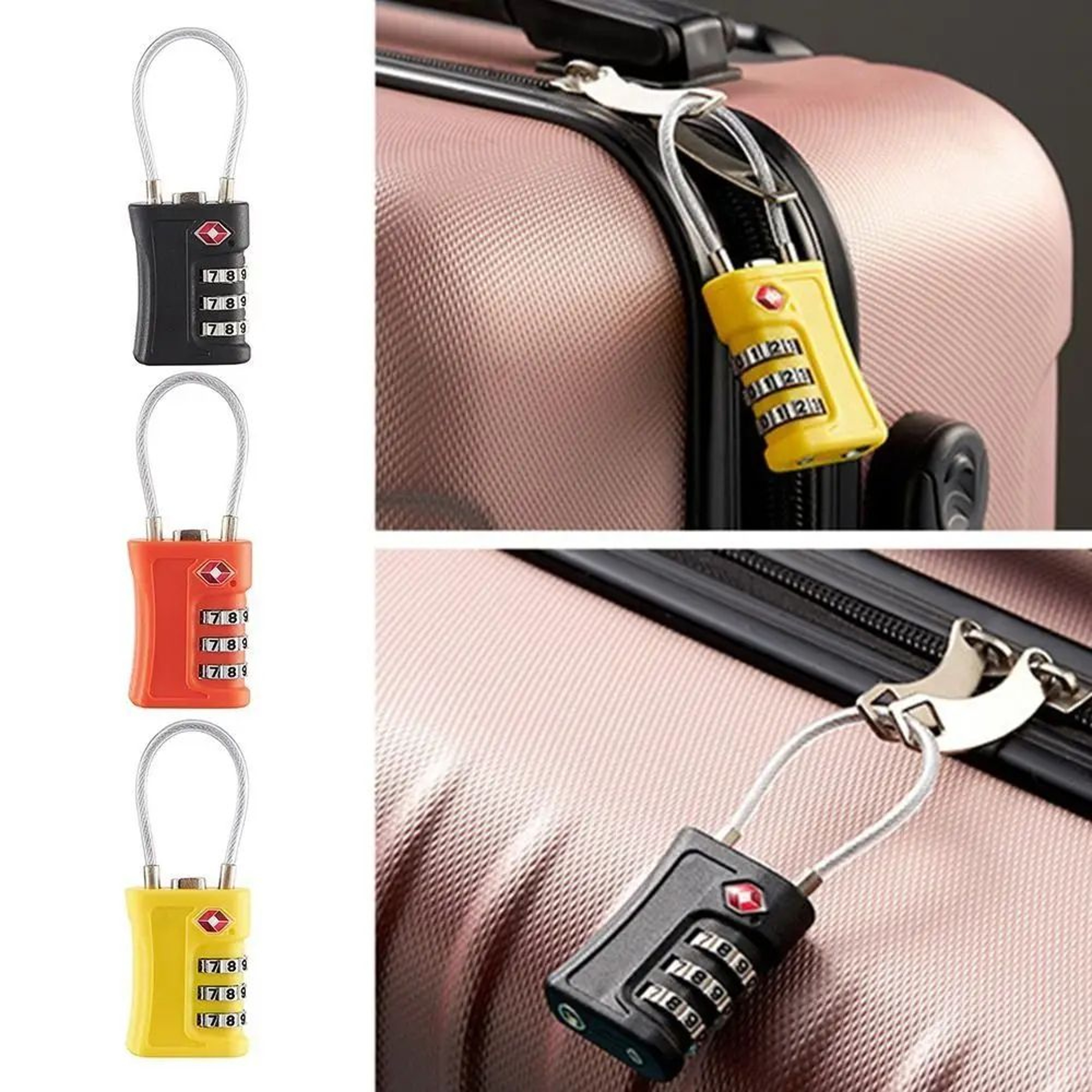Portable TSA 3Digit Combination Wire Rope Lock  AntiTheft Padlock For Luggage Suitcase Backpack  Tr 0