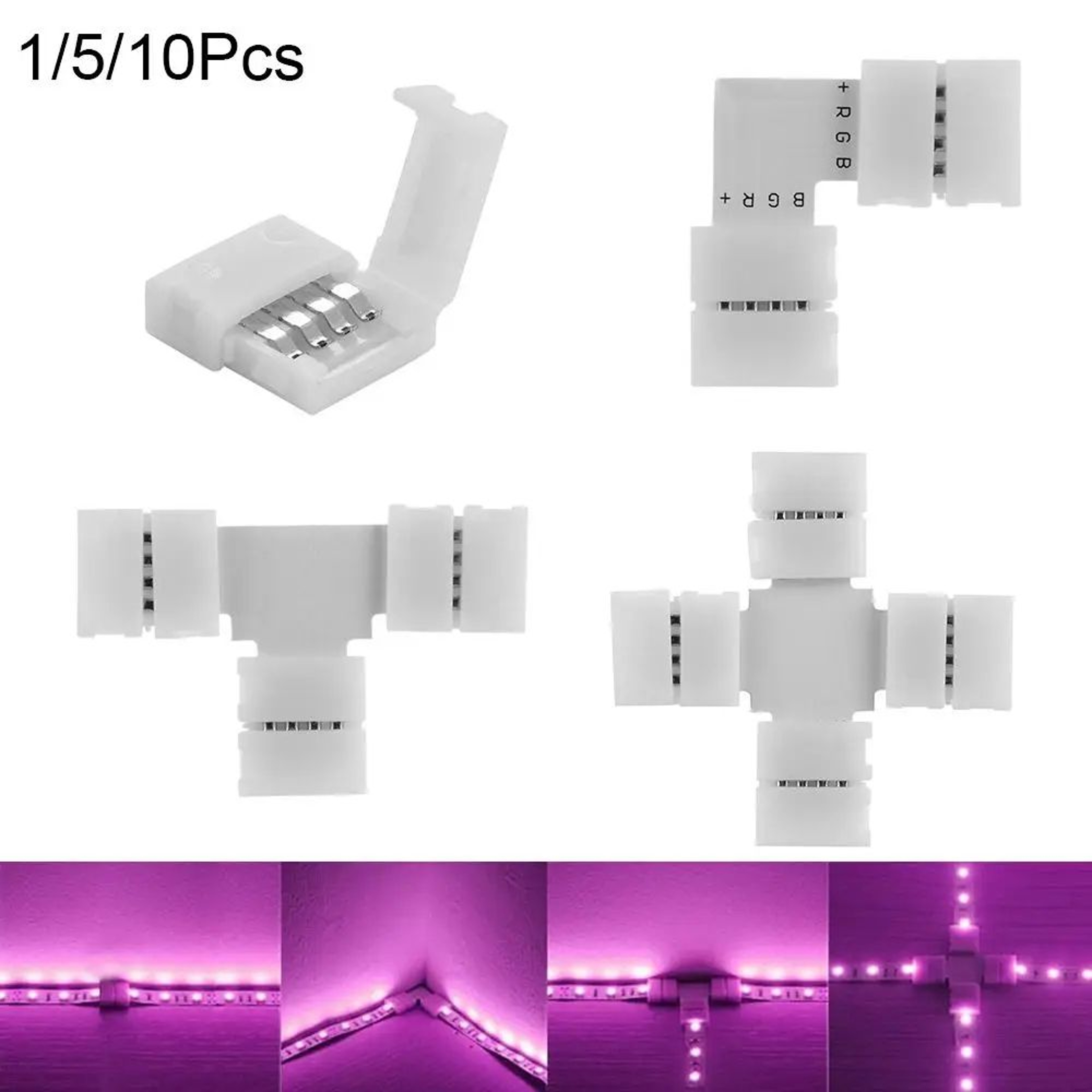 4Pin RGB LED Strip Connectors LTCross Corner Clip Couplers For 3528 5050 PCB Solderless Fast Join A 1