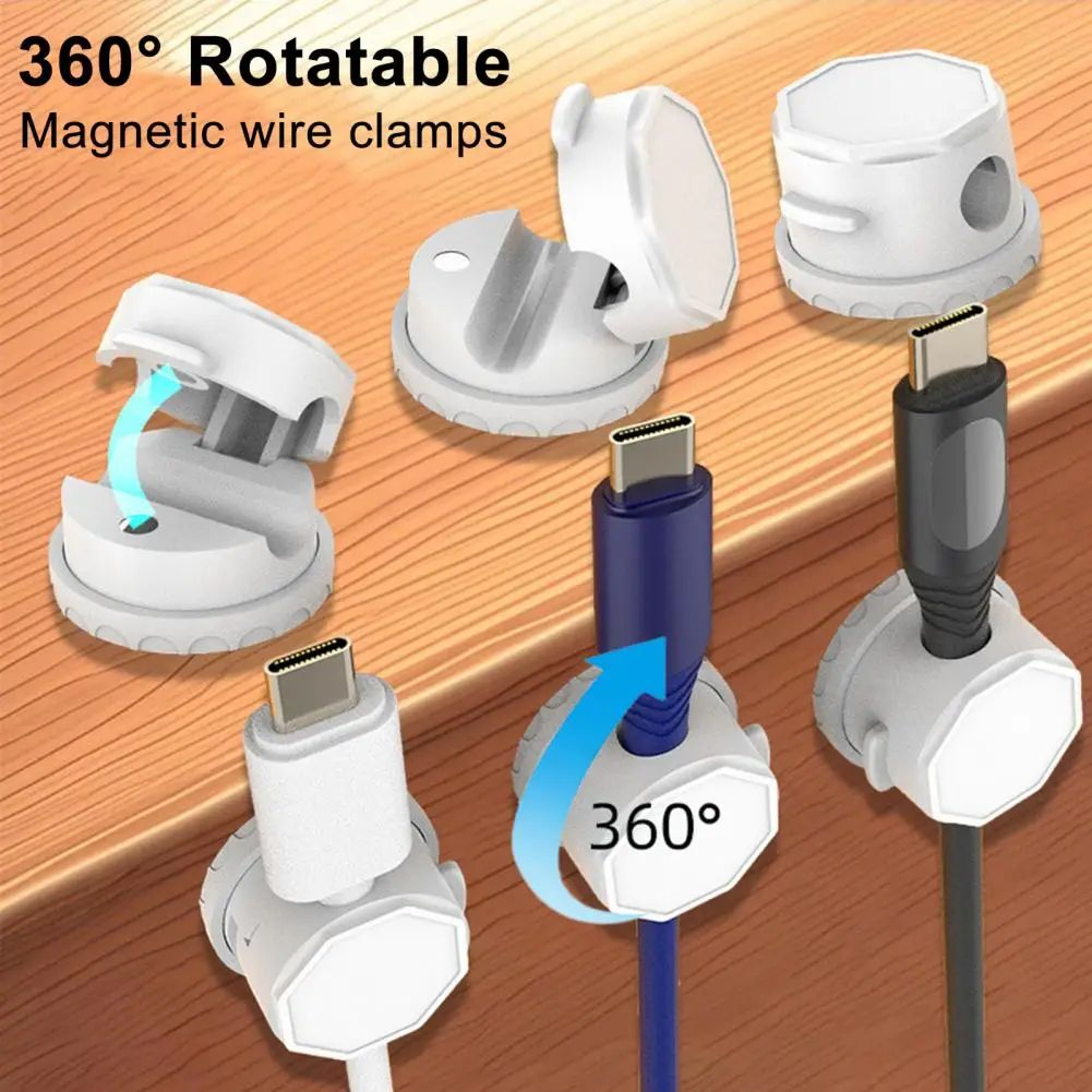 360 Rotating Magnetic Cable Organizer SelfAdhesive Desk Cord Holder Clip For Charger Wires Clean Ca 1
