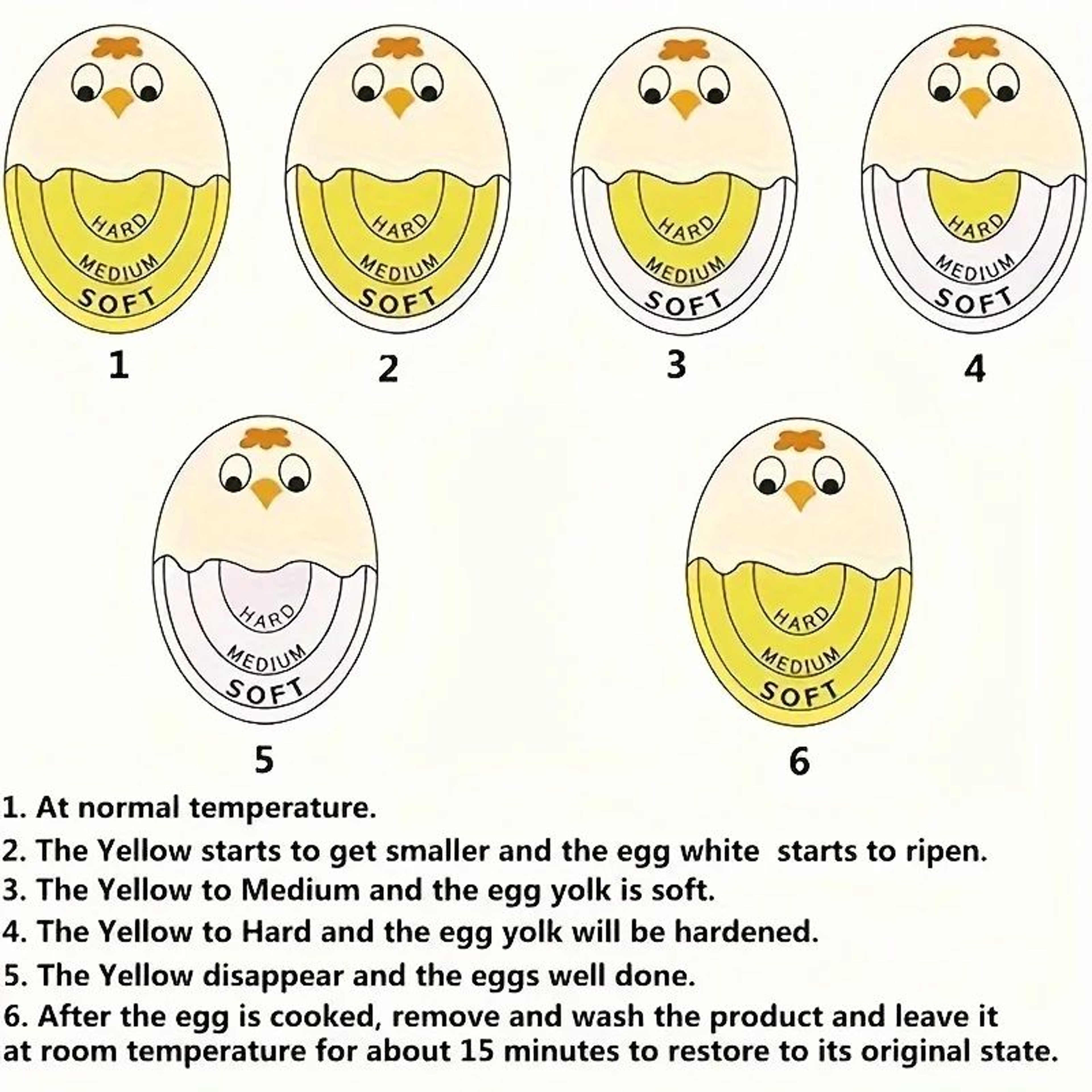 Color Changing Egg Timer Cute Cartoon Face Doneness Indicator Soft Medium Hard Boiled Eggs Perfect  4