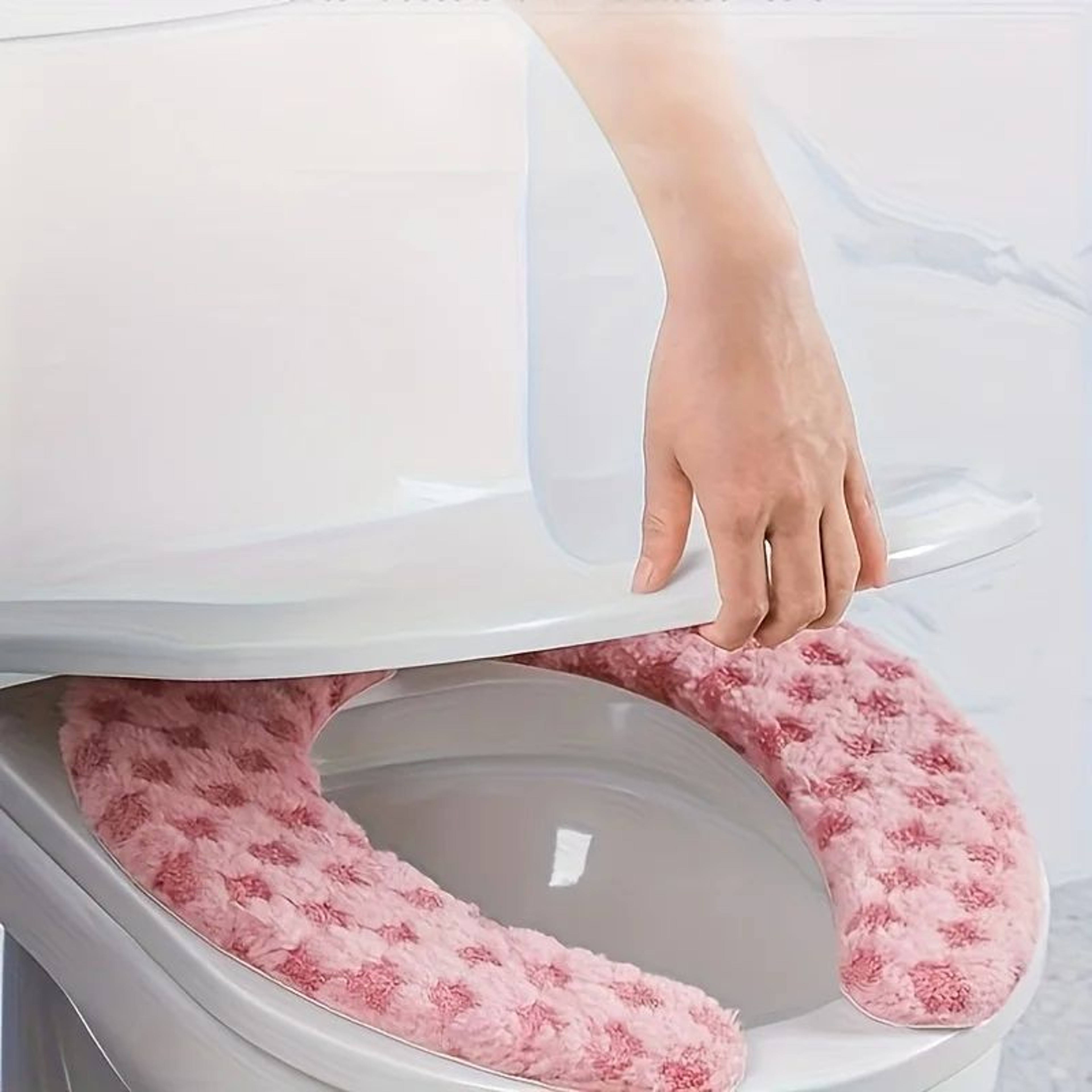 Thick Plush Toilet Seat Cushion Cover  Washable NonSlip OverRim Toilet Lid Pad For Warm Comfort All 1
