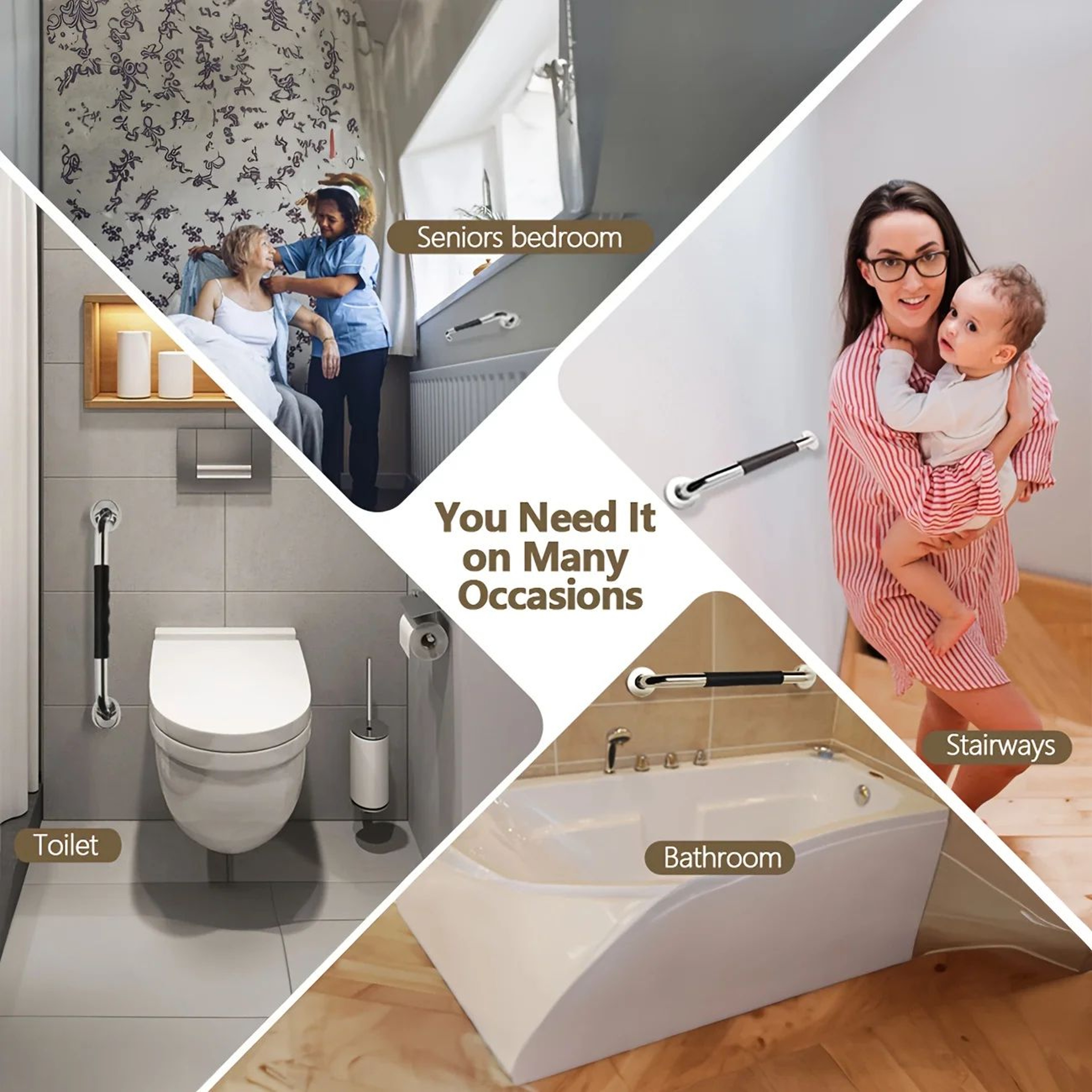 2 Pcs Stainless Steel Bathroom Grab Bar For Shower  Toilet HeavyDuty NonSlip Safety Handle Secure W 6