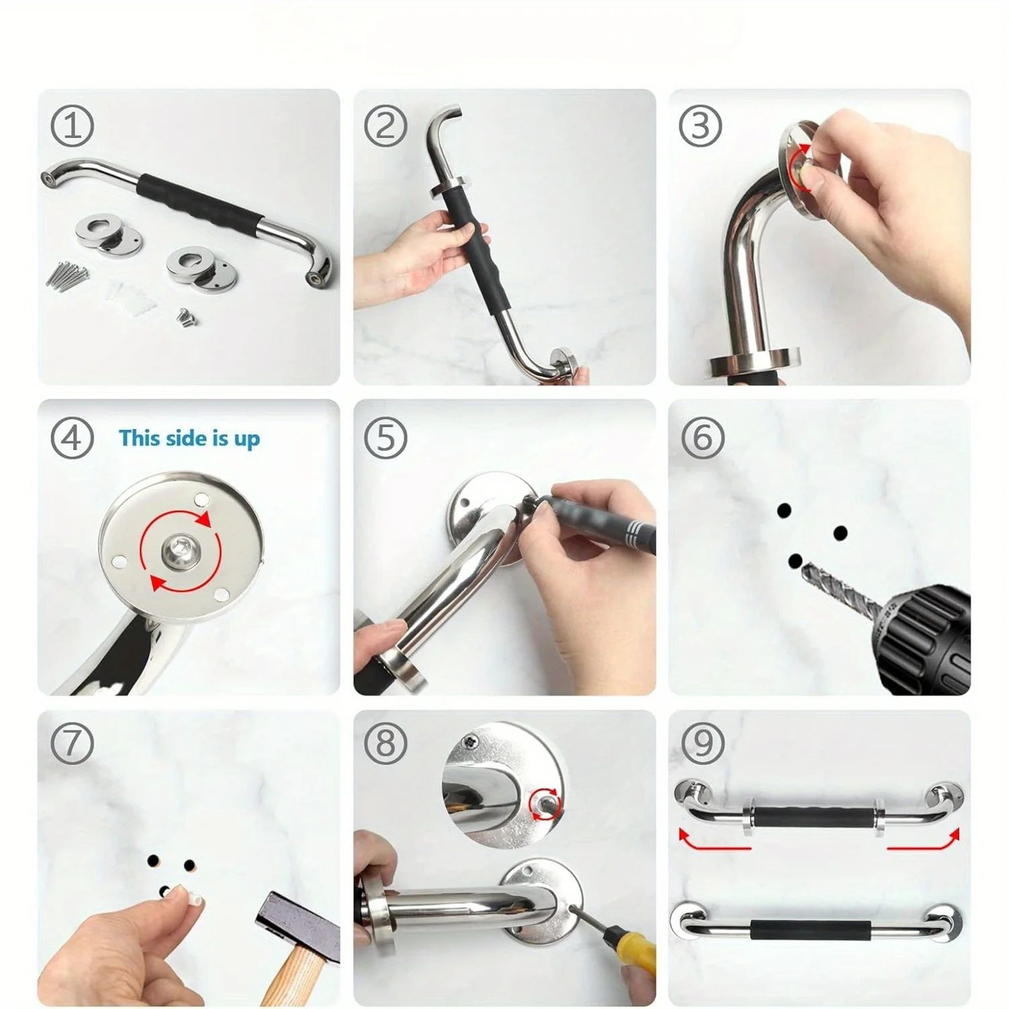 2 Pcs Stainless Steel Bathroom Grab Bar For Shower  Toilet HeavyDuty NonSlip Safety Handle Secure W 12