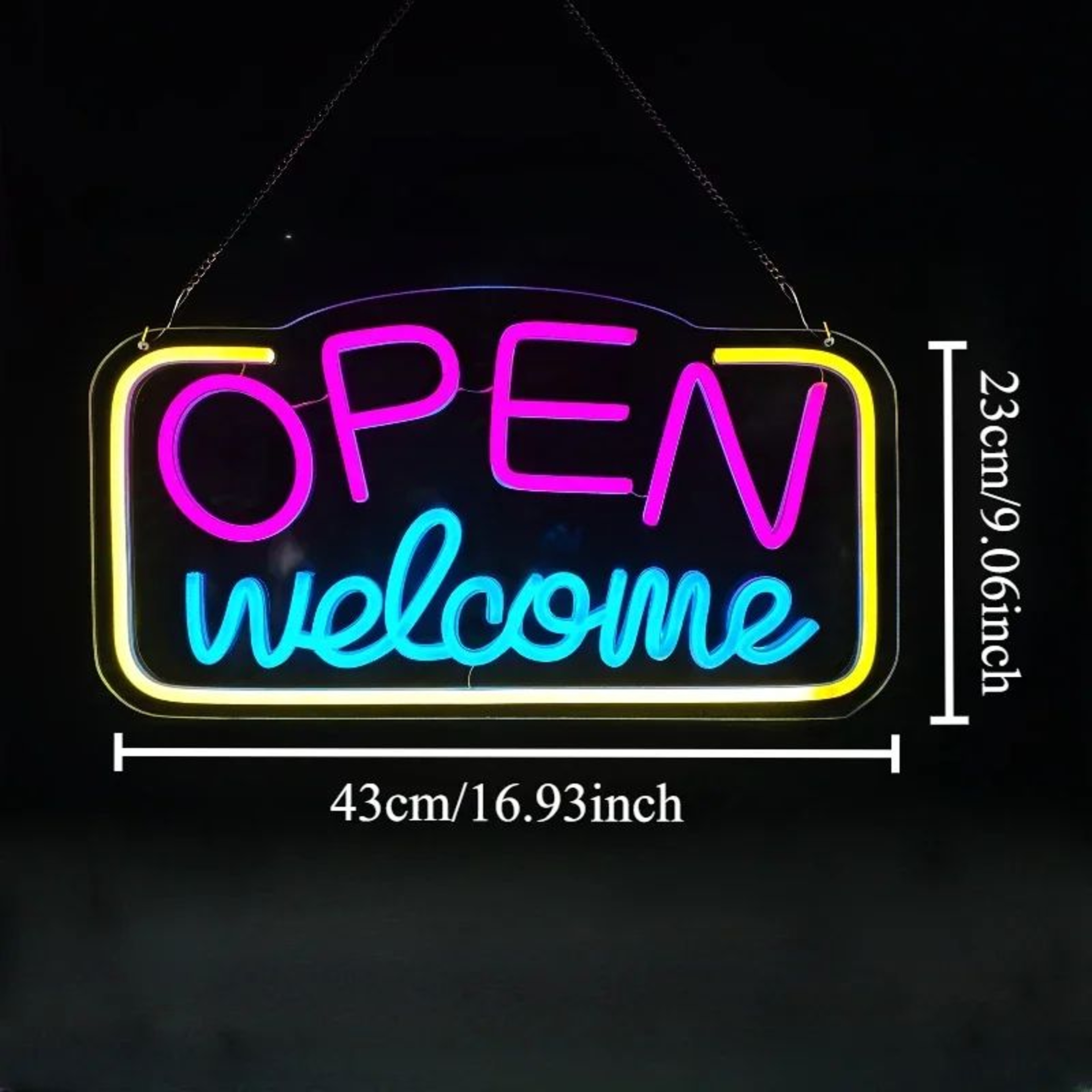 Open Welcome LED Neon Sign  USB Wall Mounted Bright Light With Switch For Bar Cafe Shop Window  Par 1