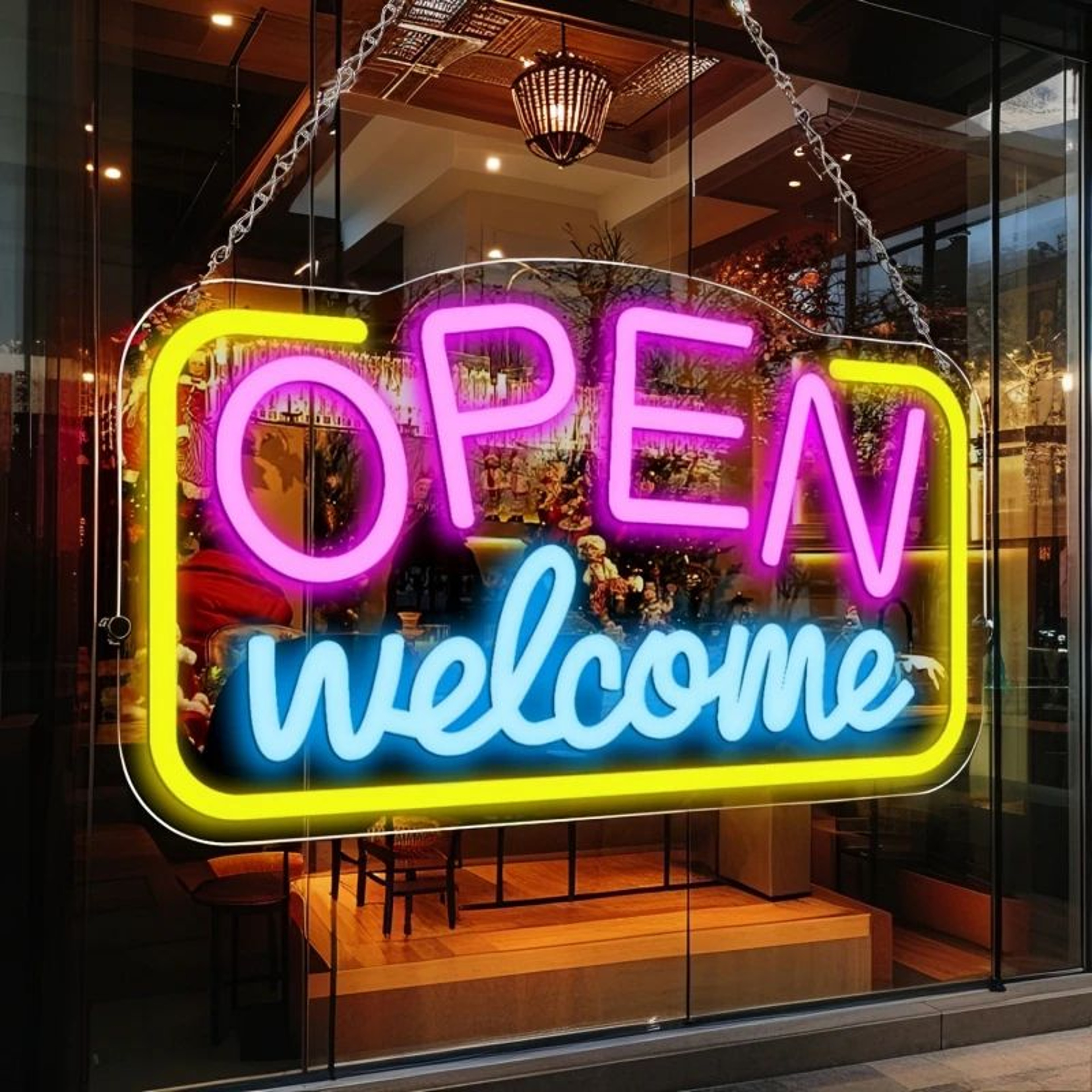 Open Welcome LED Neon Sign  USB Wall Mounted Bright Light With Switch For Bar Cafe Shop Window  Par 6