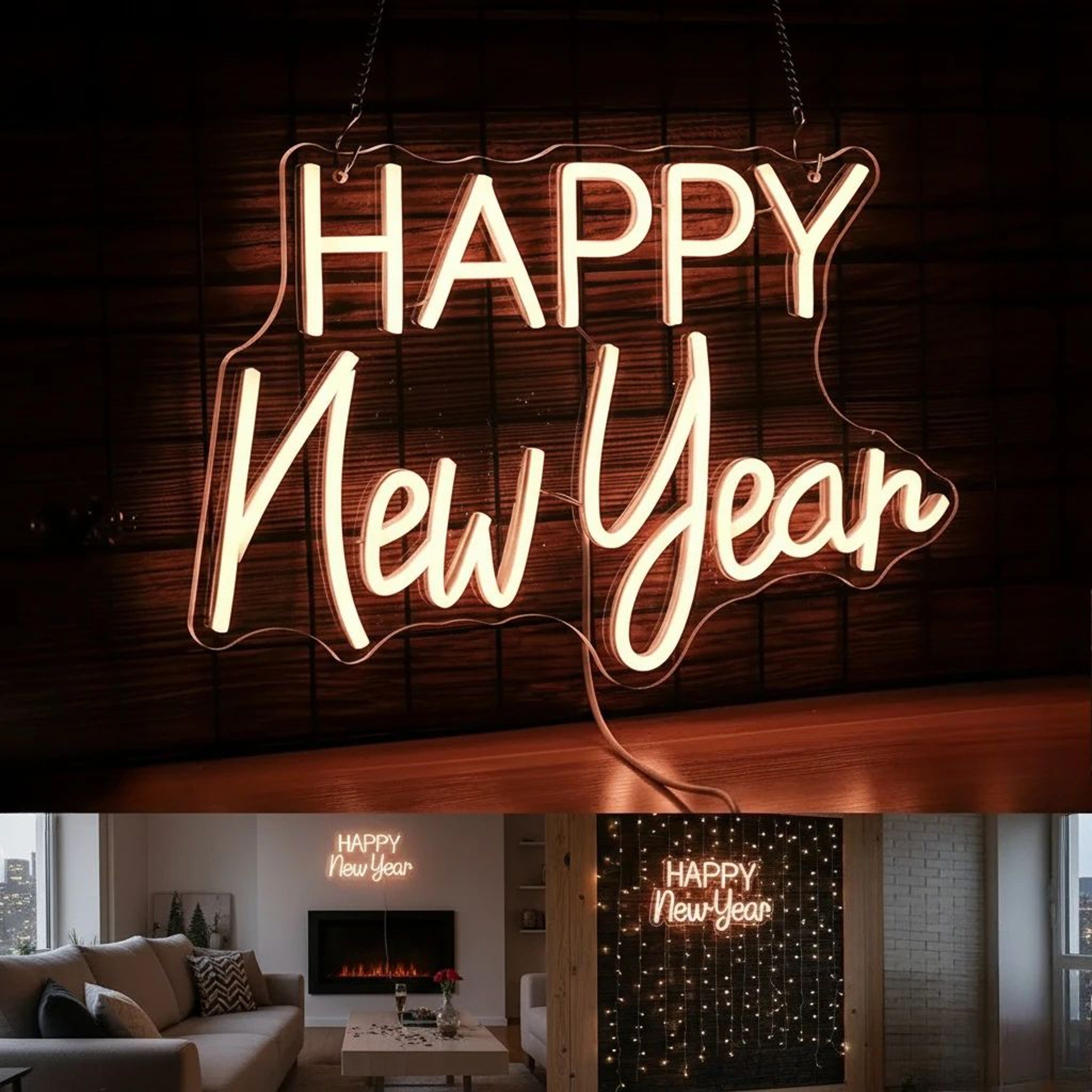 Happy New Year LED Neon Sign  Warm White USB Plugin Party Wall Decor For Home Office Christmas  NYE 6