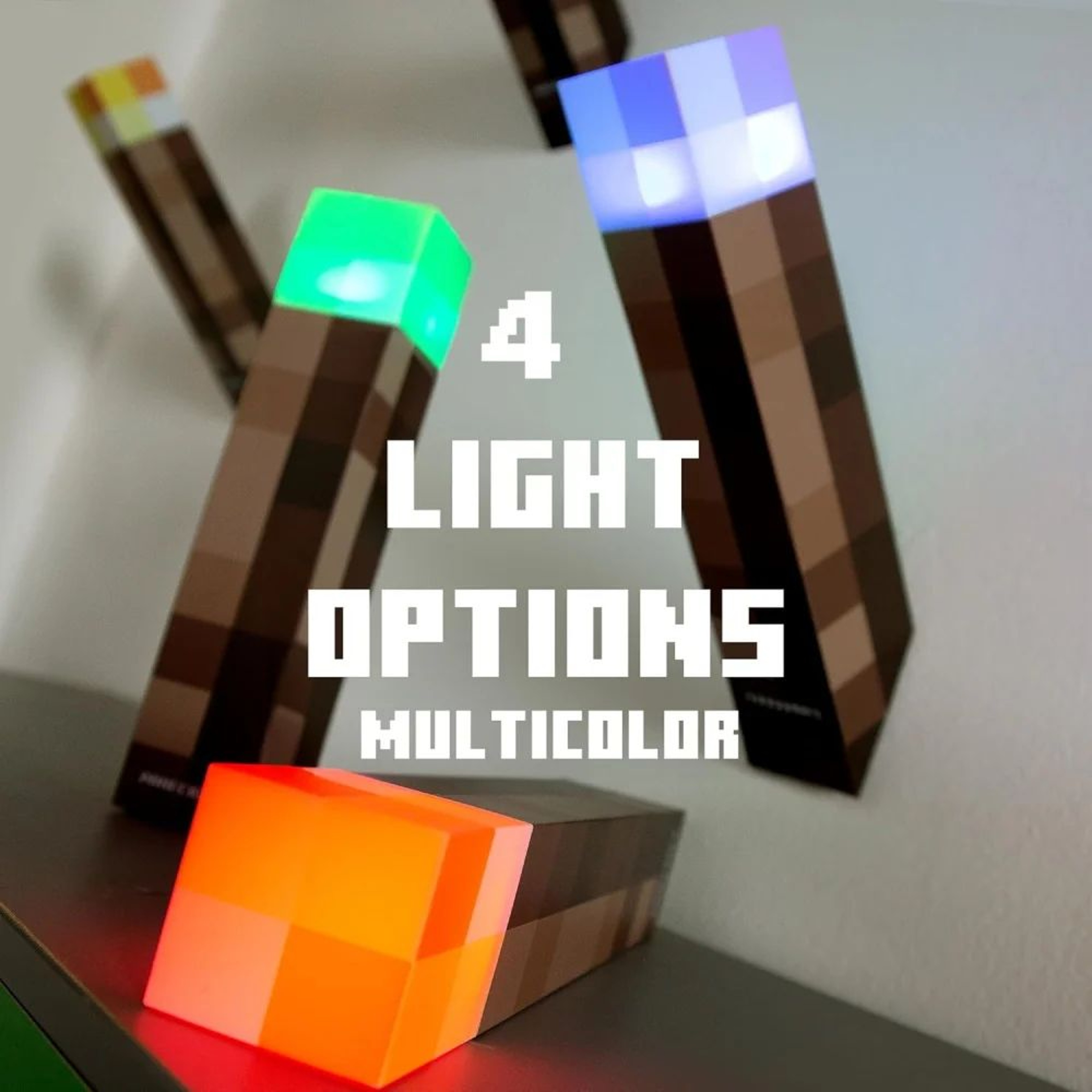 Game Brownstone Torch LED Night Light Figure 4 Color Bedroom Decor Lamp USB Rechargeable Kids Gift  3