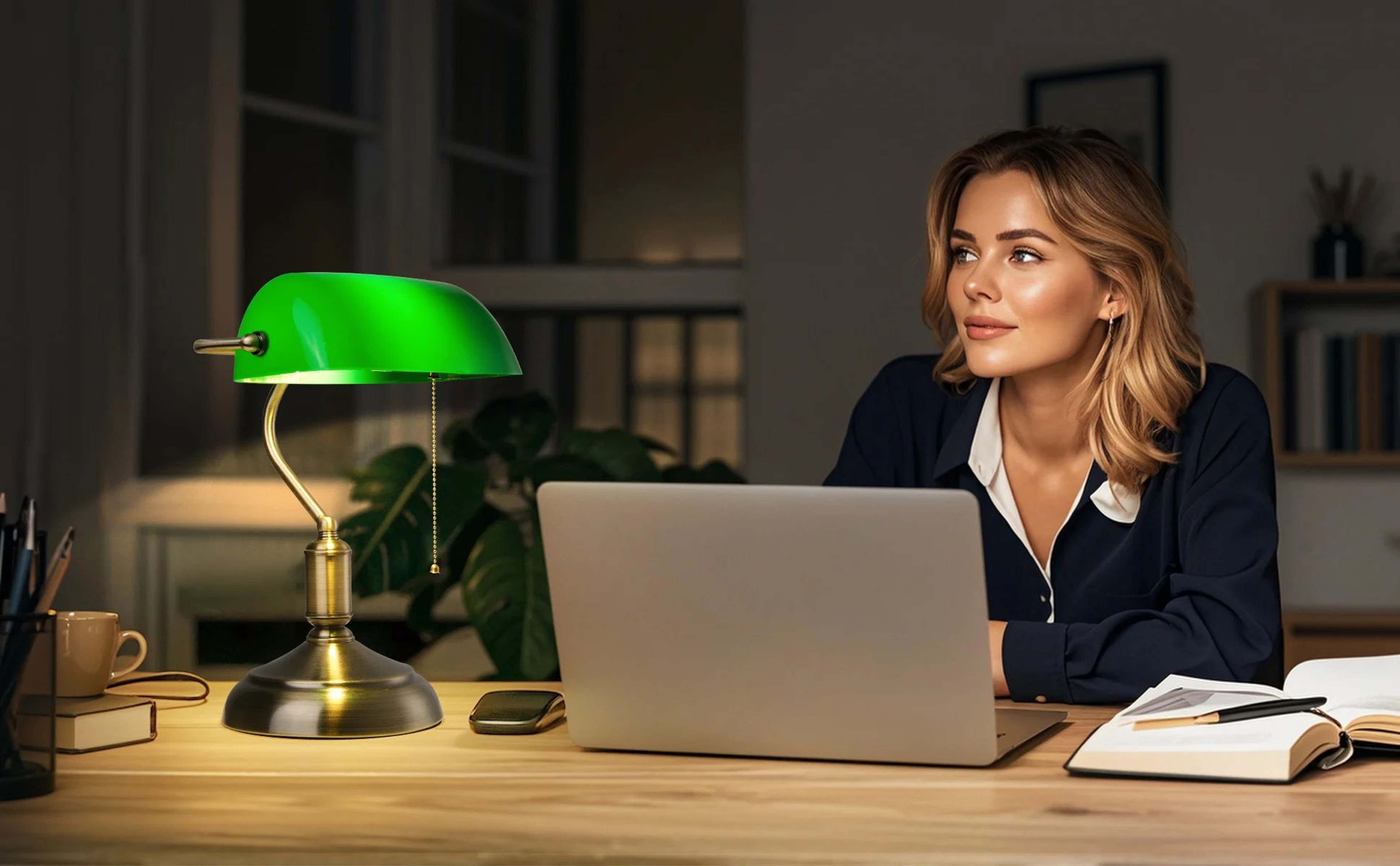 Classic Green Bankers Desk Lamp LED Reading Table Light With Acrylic Shade Vintage Study Lamp For H 10