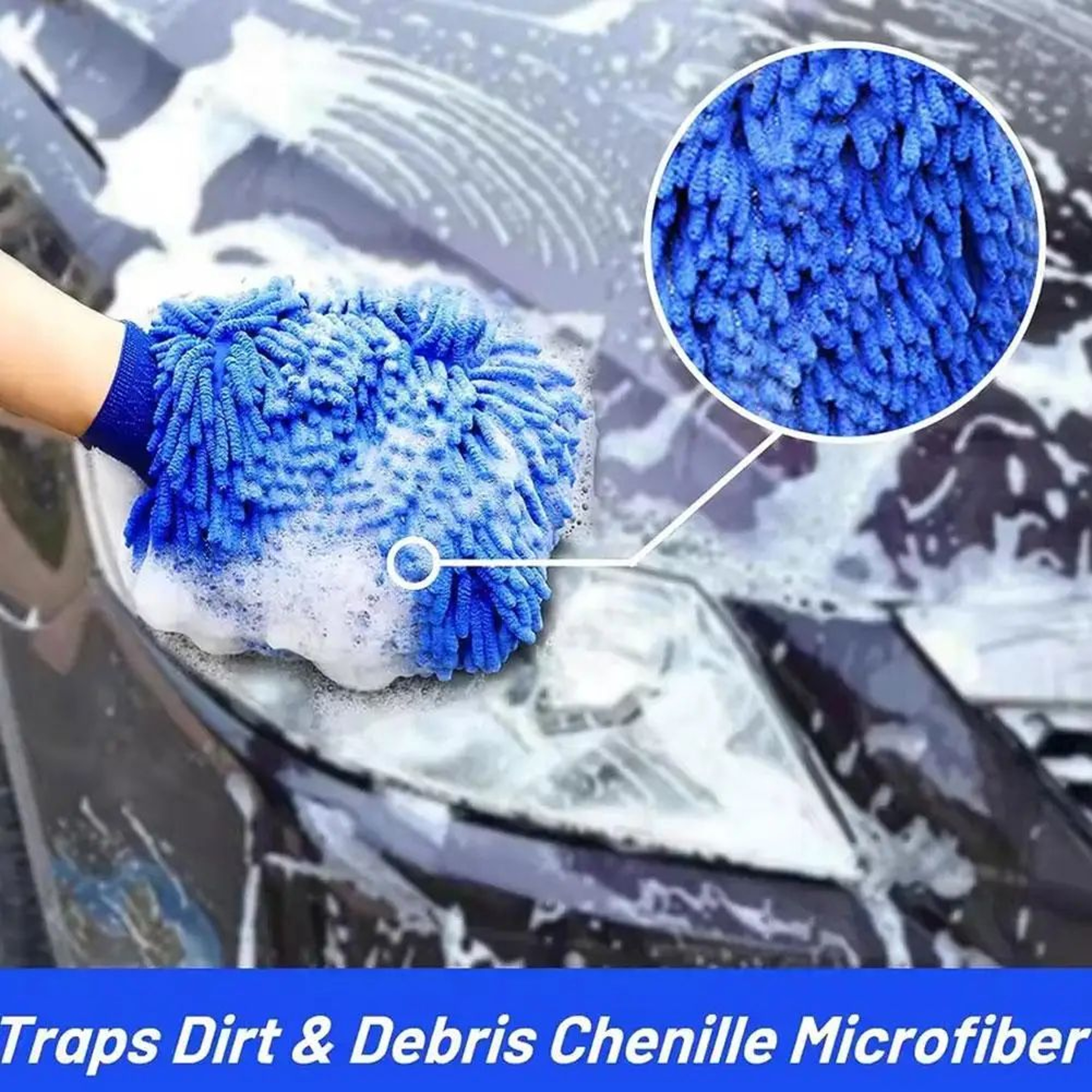 DoubleSided Microfiber Car Wash Mitt Gloves  ScratchFree Wash Super Absorbent Reusable Washable Cle 0