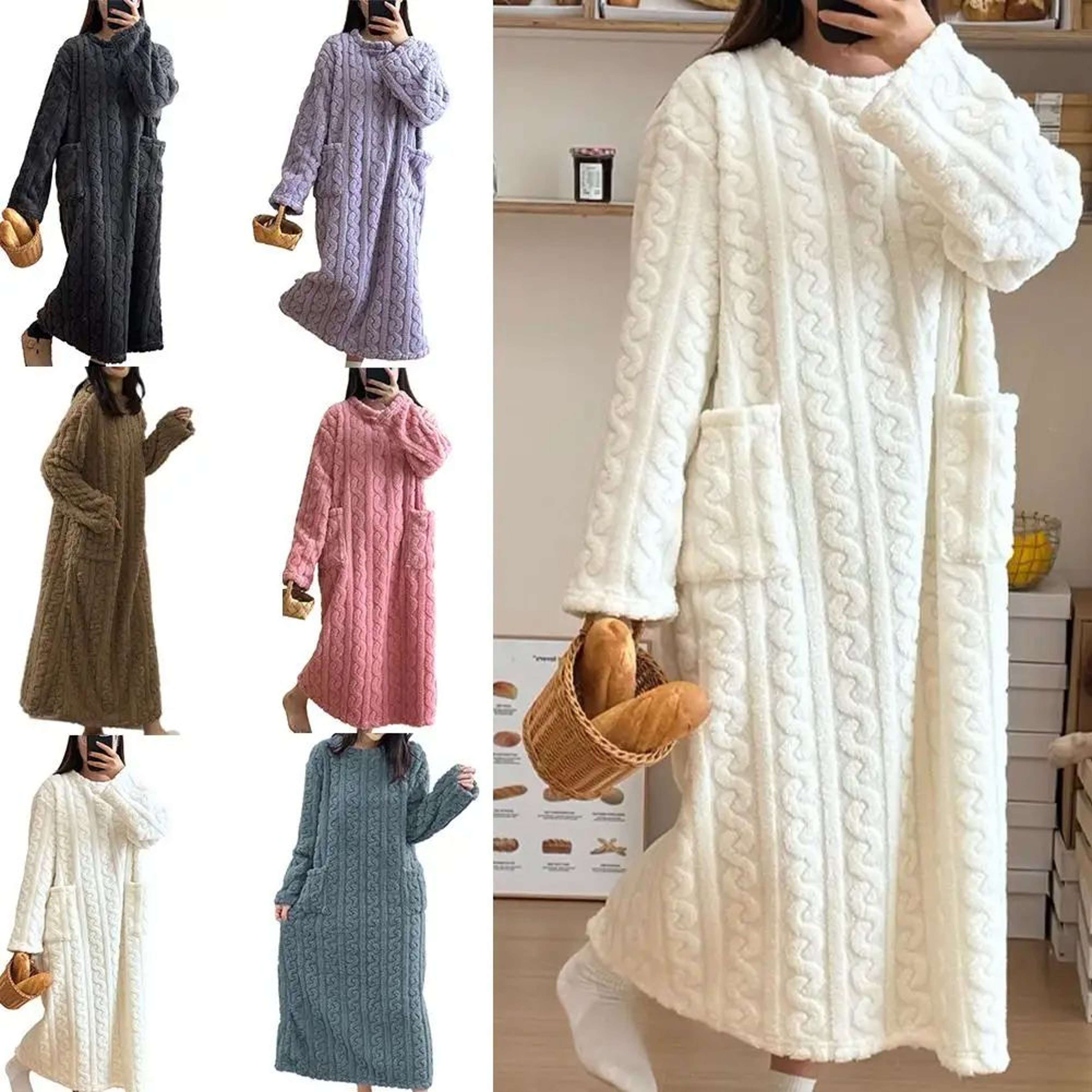 Womens Thick Flannel Coral Velvet Long Pajamas Robe  UltraSoft Warm Autumn Winter Nightwear Cozy Ho 2