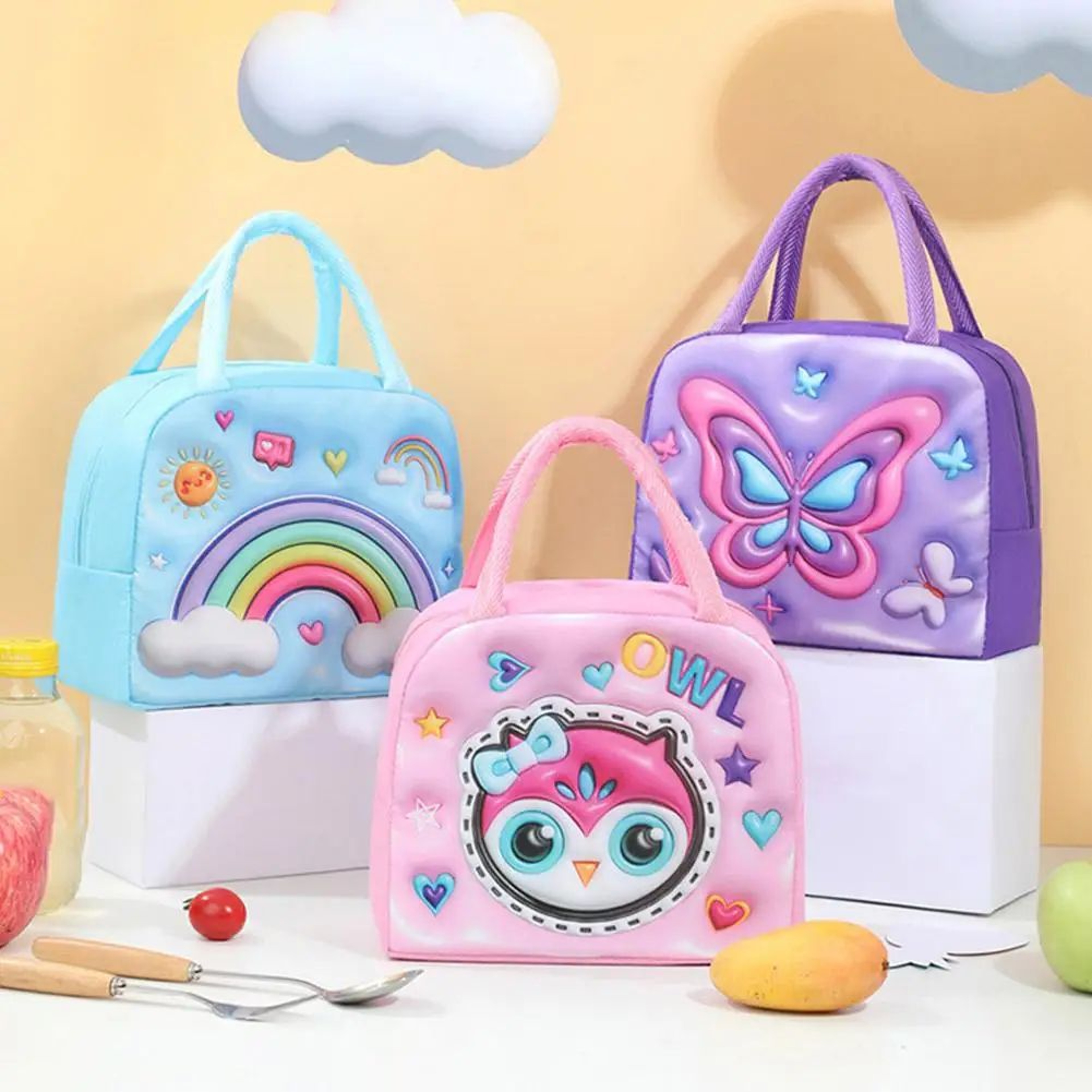 Kids Cartoon Insulated Lunch Bag  Portable Thermal Bento Cooler Tote With Ice Pack Space For School 0