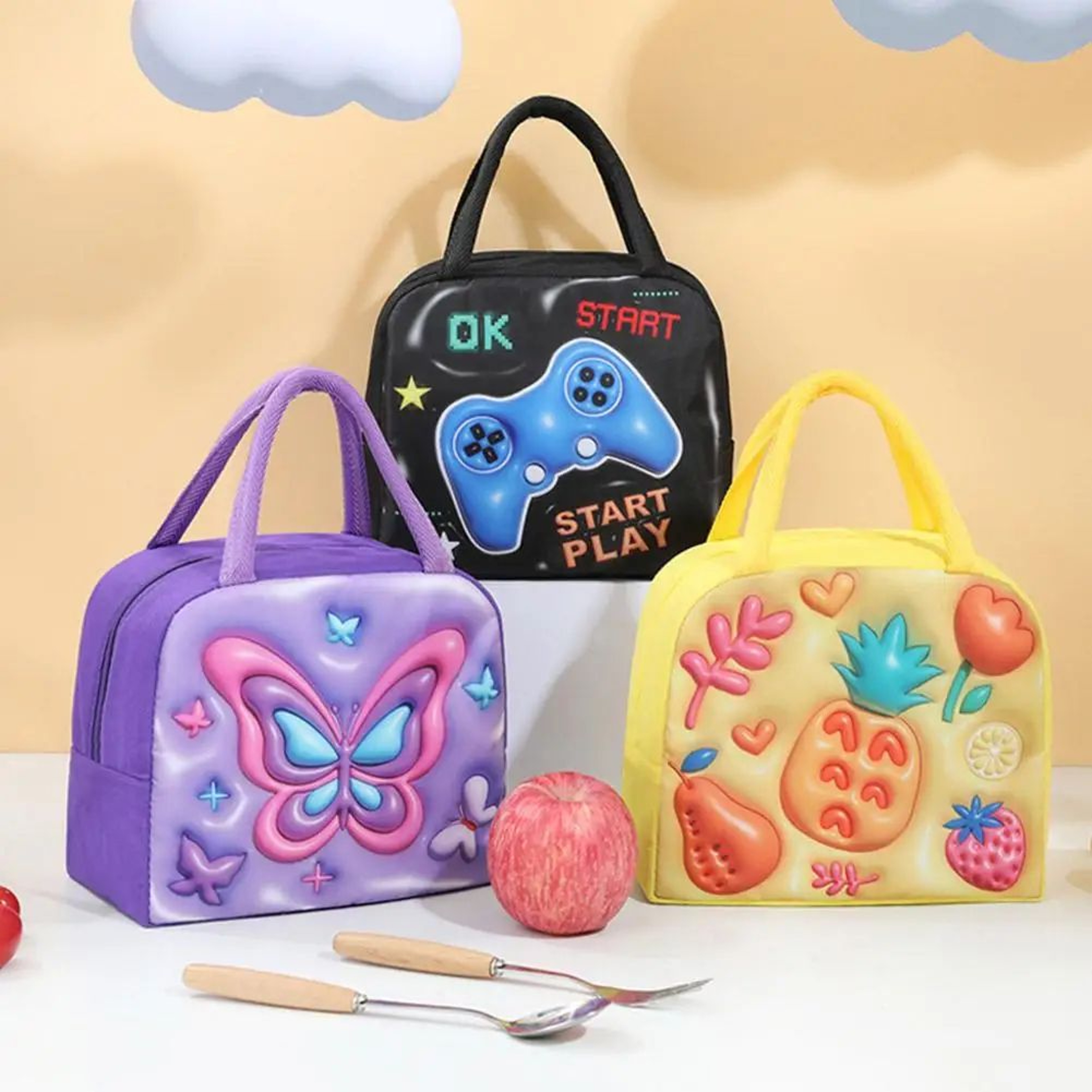 Kids Cartoon Insulated Lunch Bag  Portable Thermal Bento Cooler Tote With Ice Pack Space For School 1