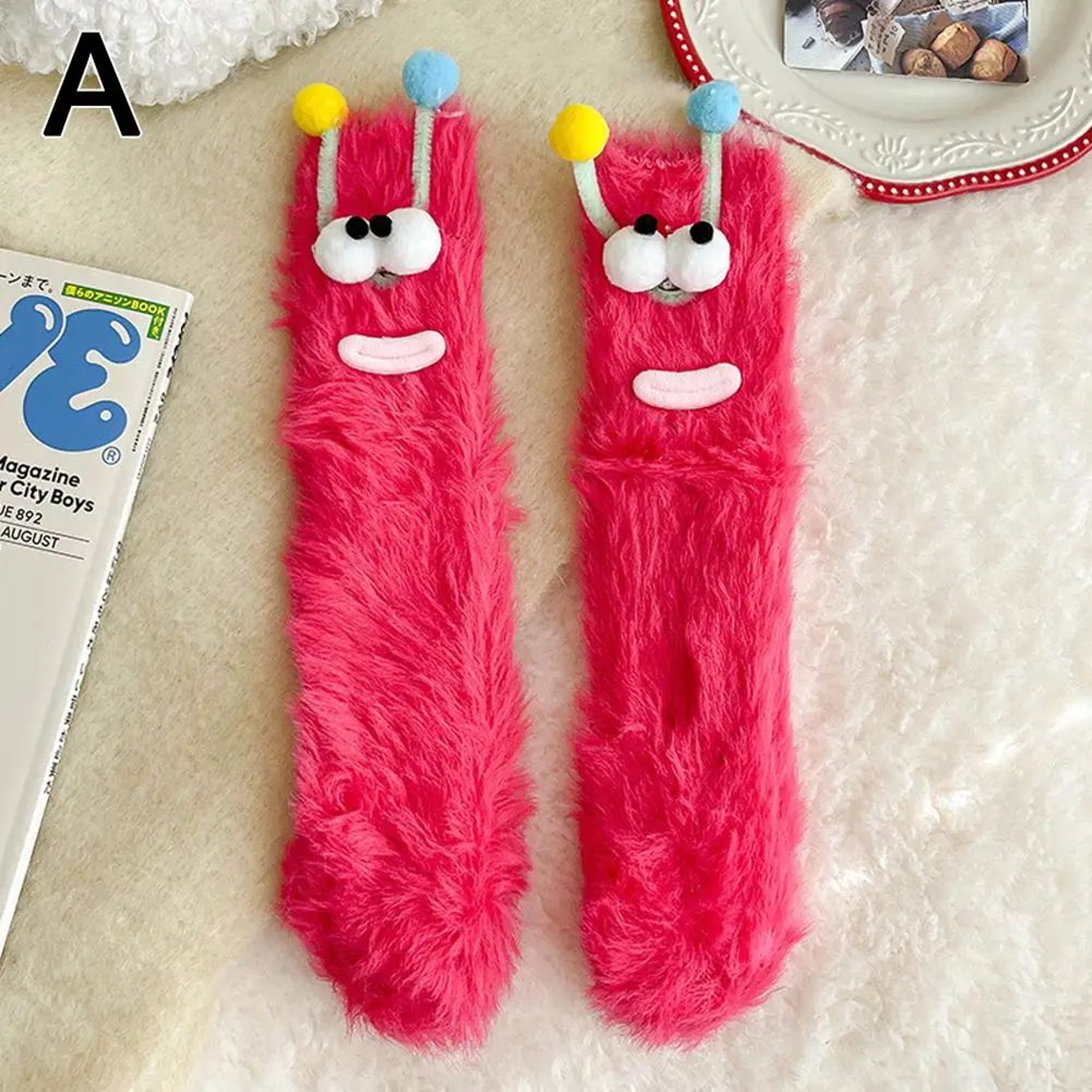 Funny Monster Fuzzy Socks Thick Coral Fleece Warm Floor Socks With Big Eyes Cute Cozy Winter Gift   8