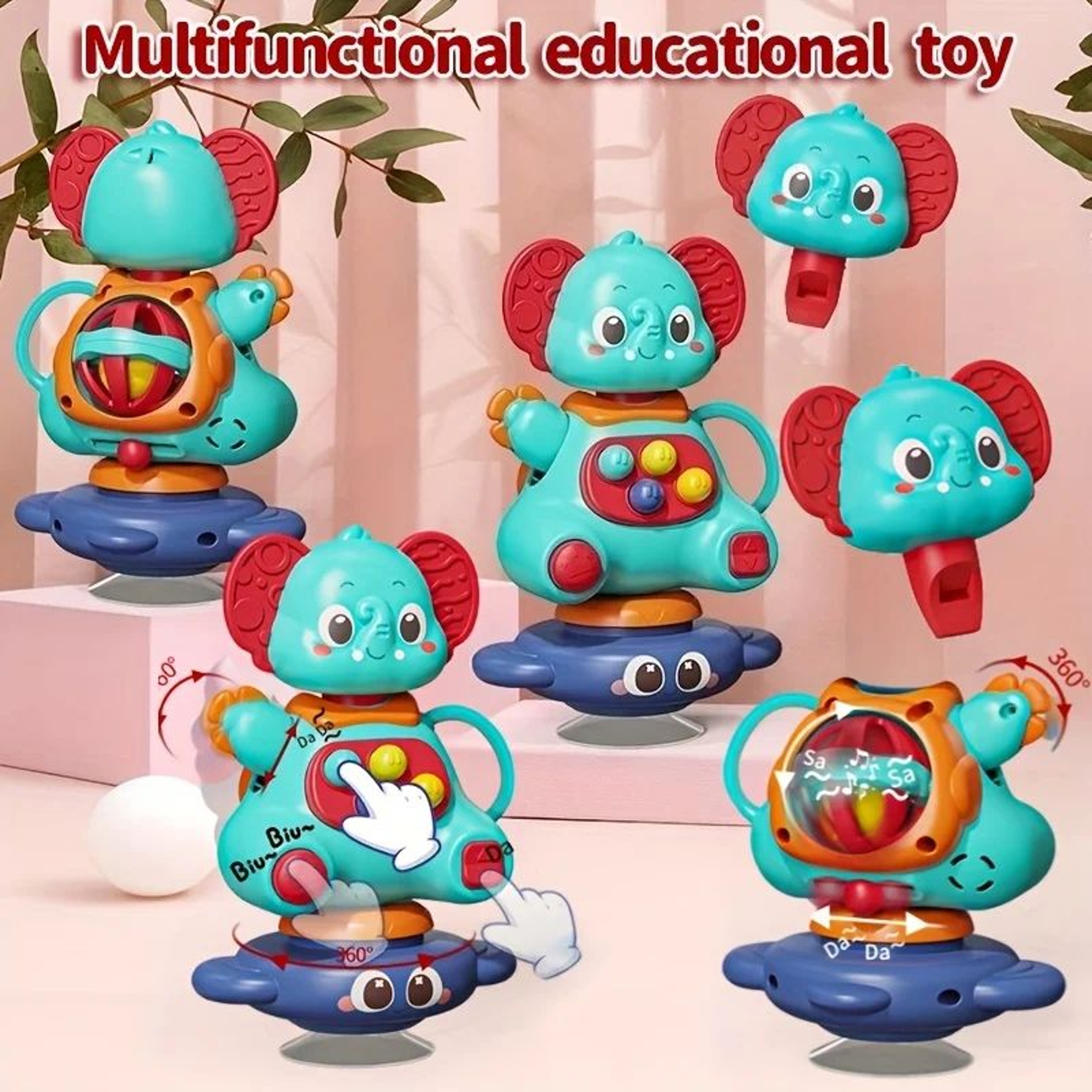3in1 Blue Elephant Spinning Top Toy With Strong Suction Cup  Baby Sensory Play High Chair Travel Gi 5