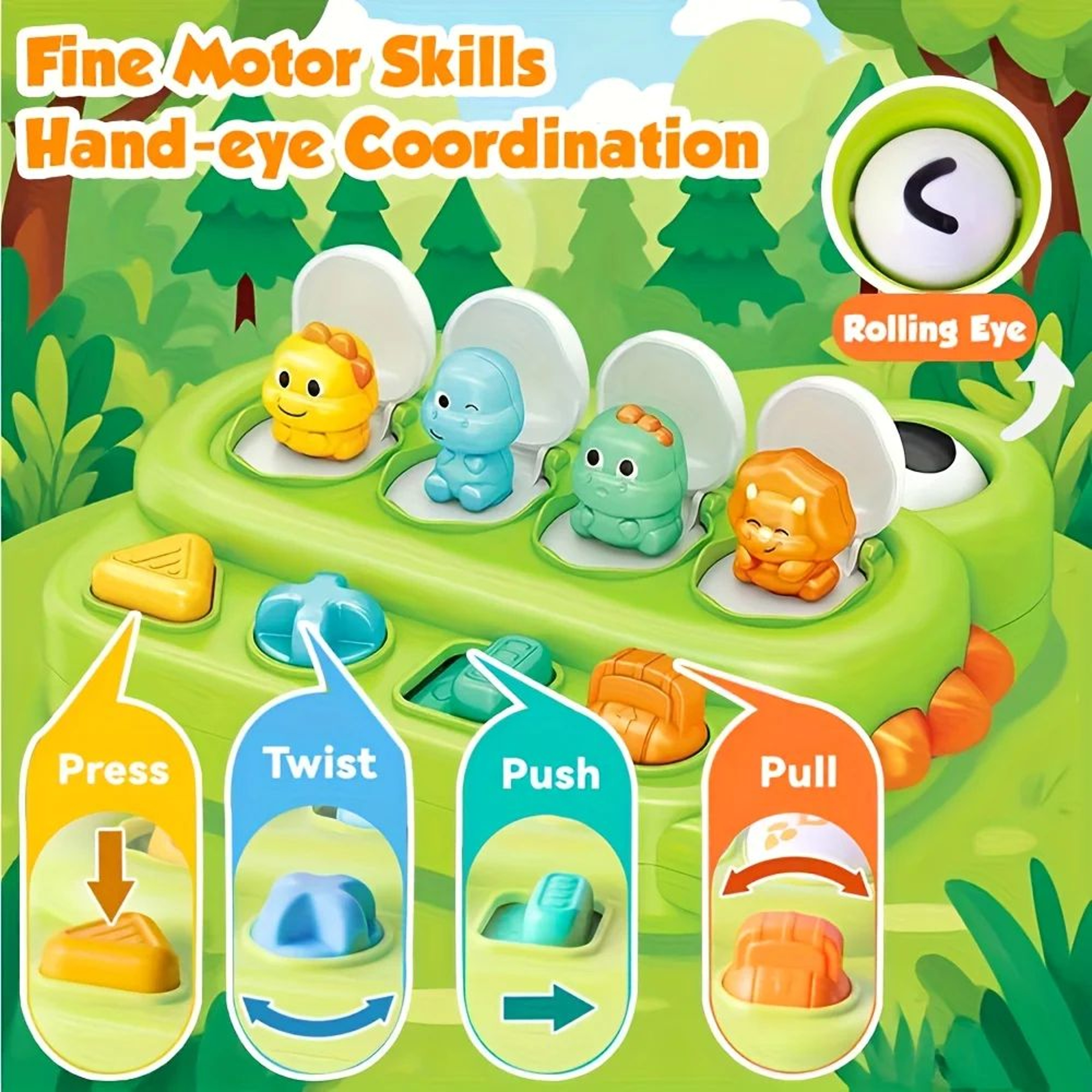 Dinosaur Press Toys For Toddlers 18 Months   ABS Sensory Popper Set For Early Learning Fine Motor P 4