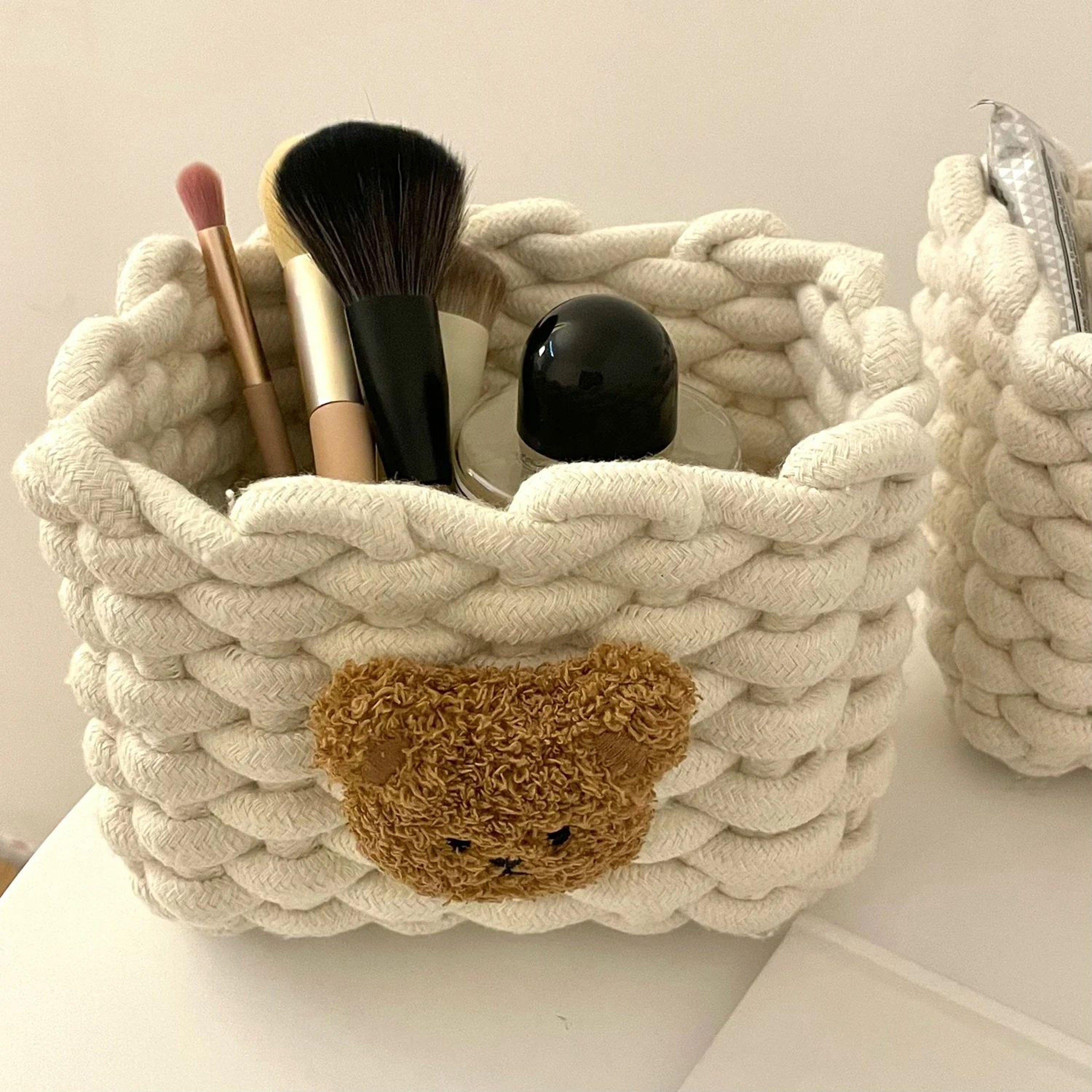 Handmade Cotton Rope Storage Basket Little Bear  Cute Desktop Organizer For Cosmetics Sundries EcoF 0