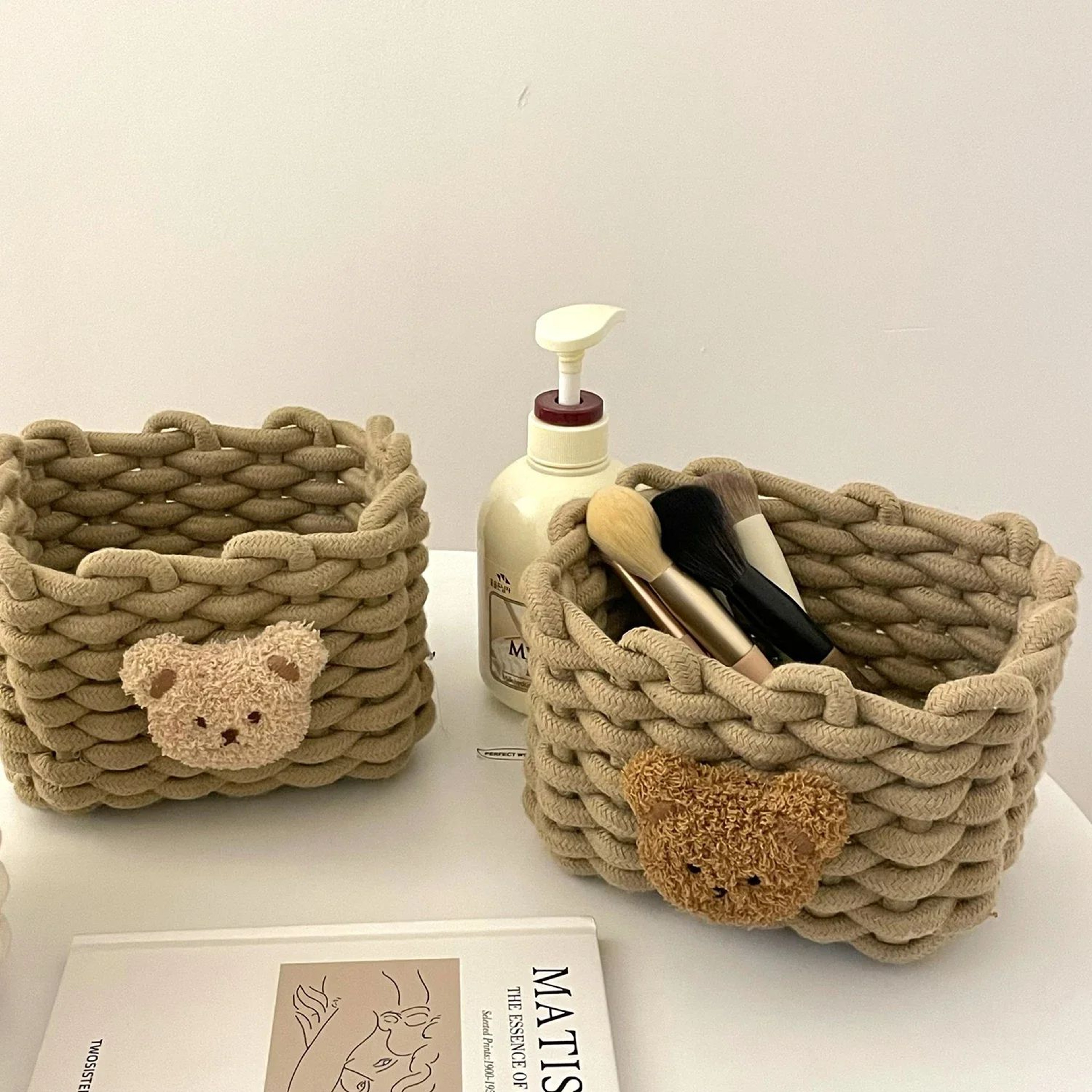 Handmade Cotton Rope Storage Basket Little Bear  Cute Desktop Organizer For Cosmetics Sundries EcoF 10