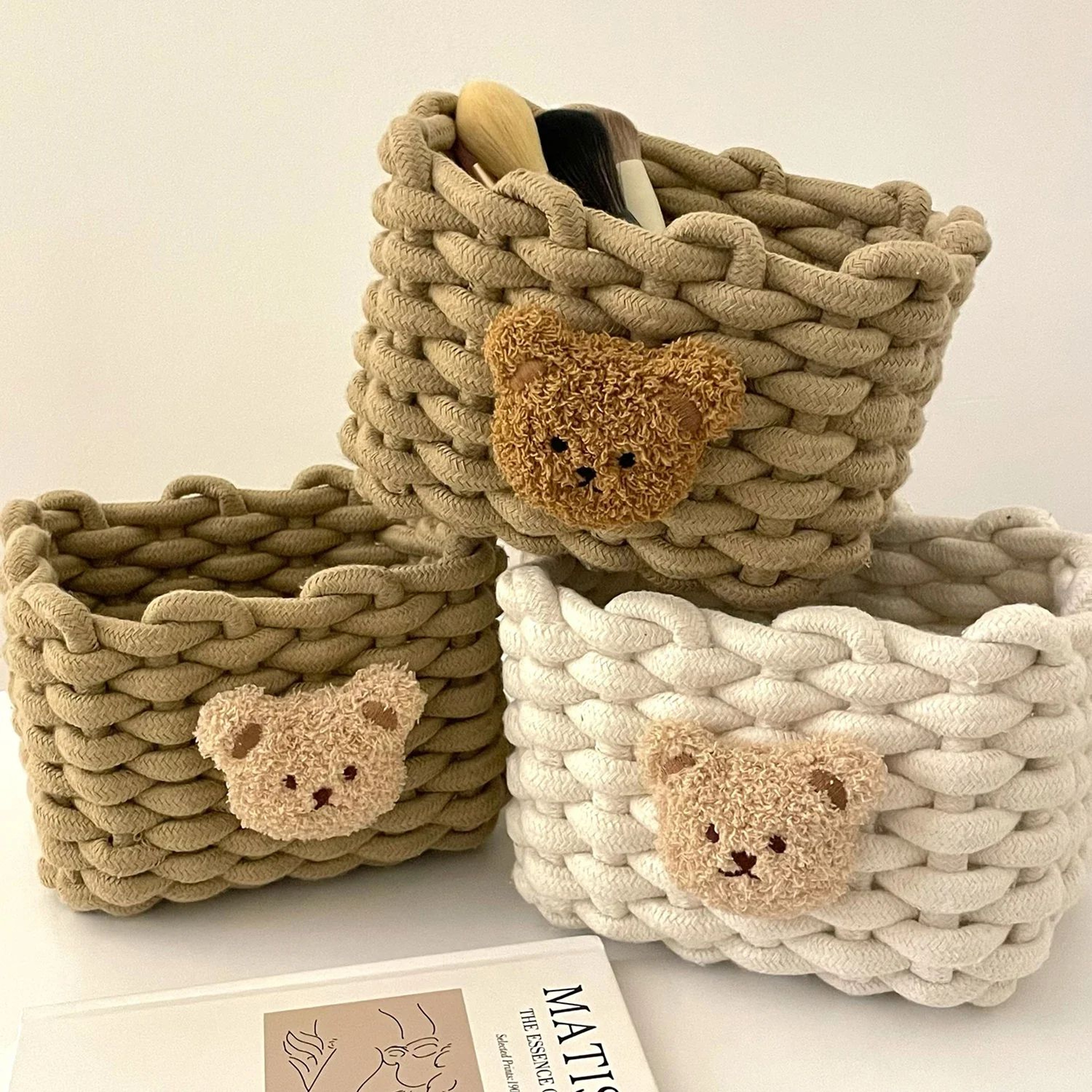 Handmade Cotton Rope Storage Basket Little Bear  Cute Desktop Organizer For Cosmetics Sundries EcoF 13